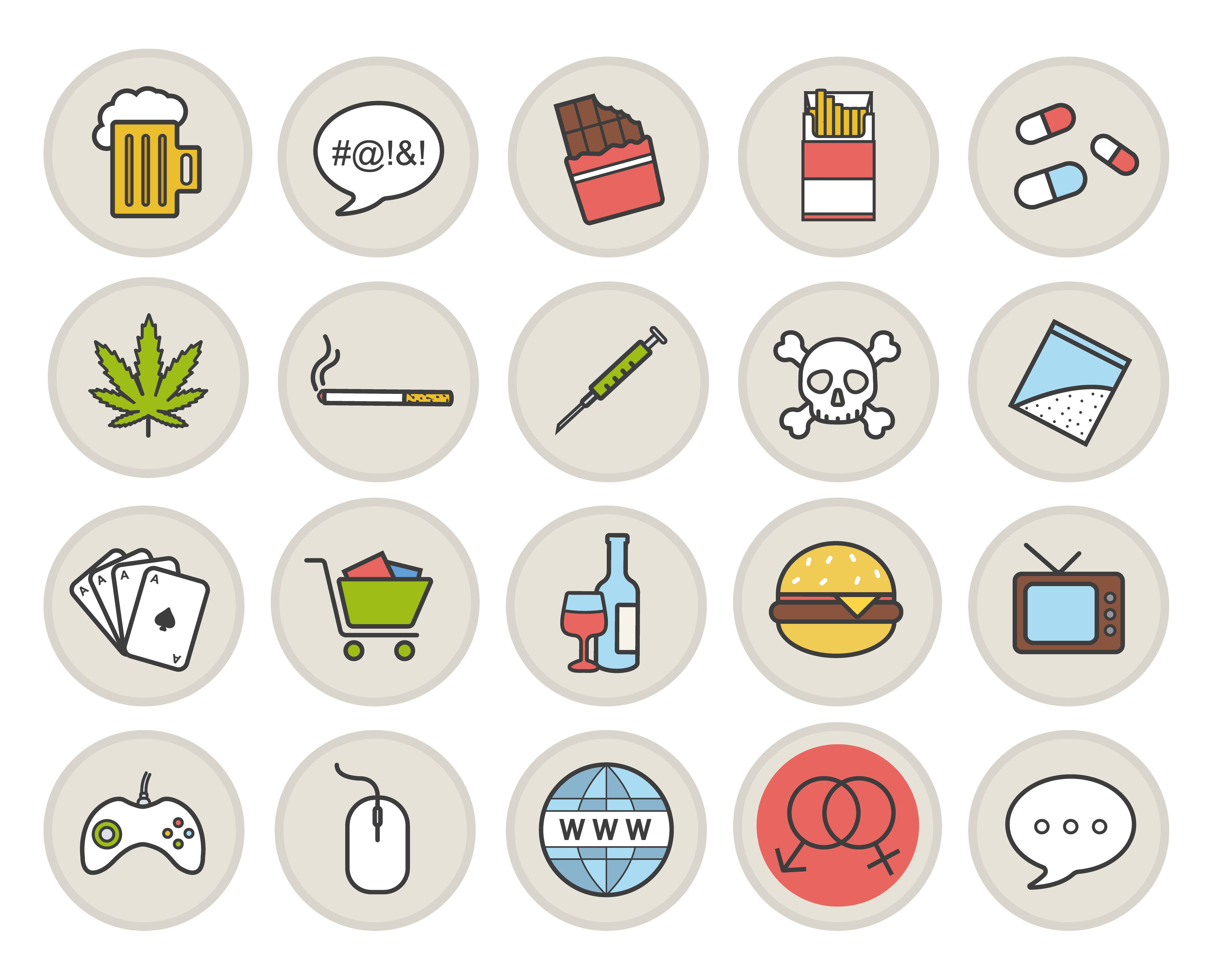 Addictions and bad habits color icons set By bsd studio | TheHungryJPEG