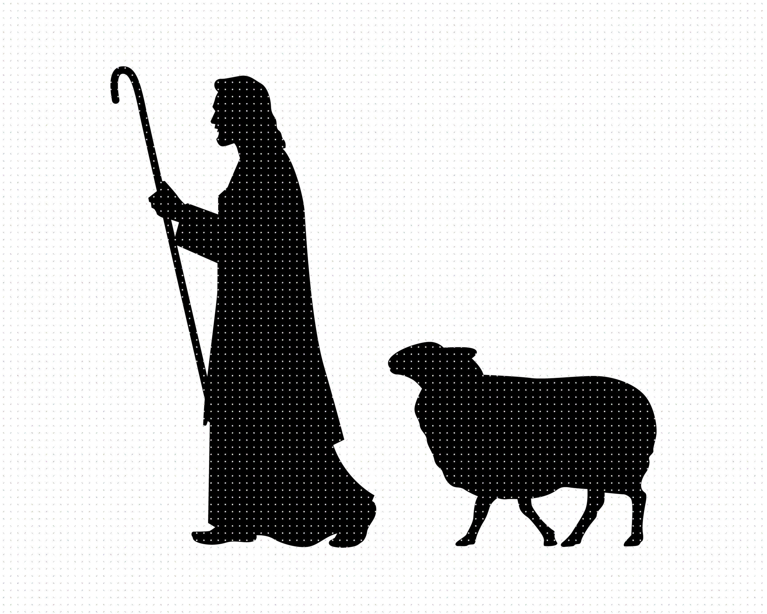 shepherd clipart black and white