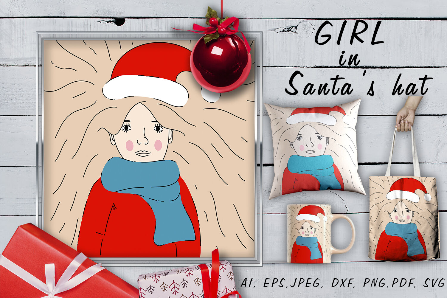 Download A Girl In A Christmas Hat Svg File Sublimation Design By Ok Design Thehungryjpeg Com PSD Mockup Templates