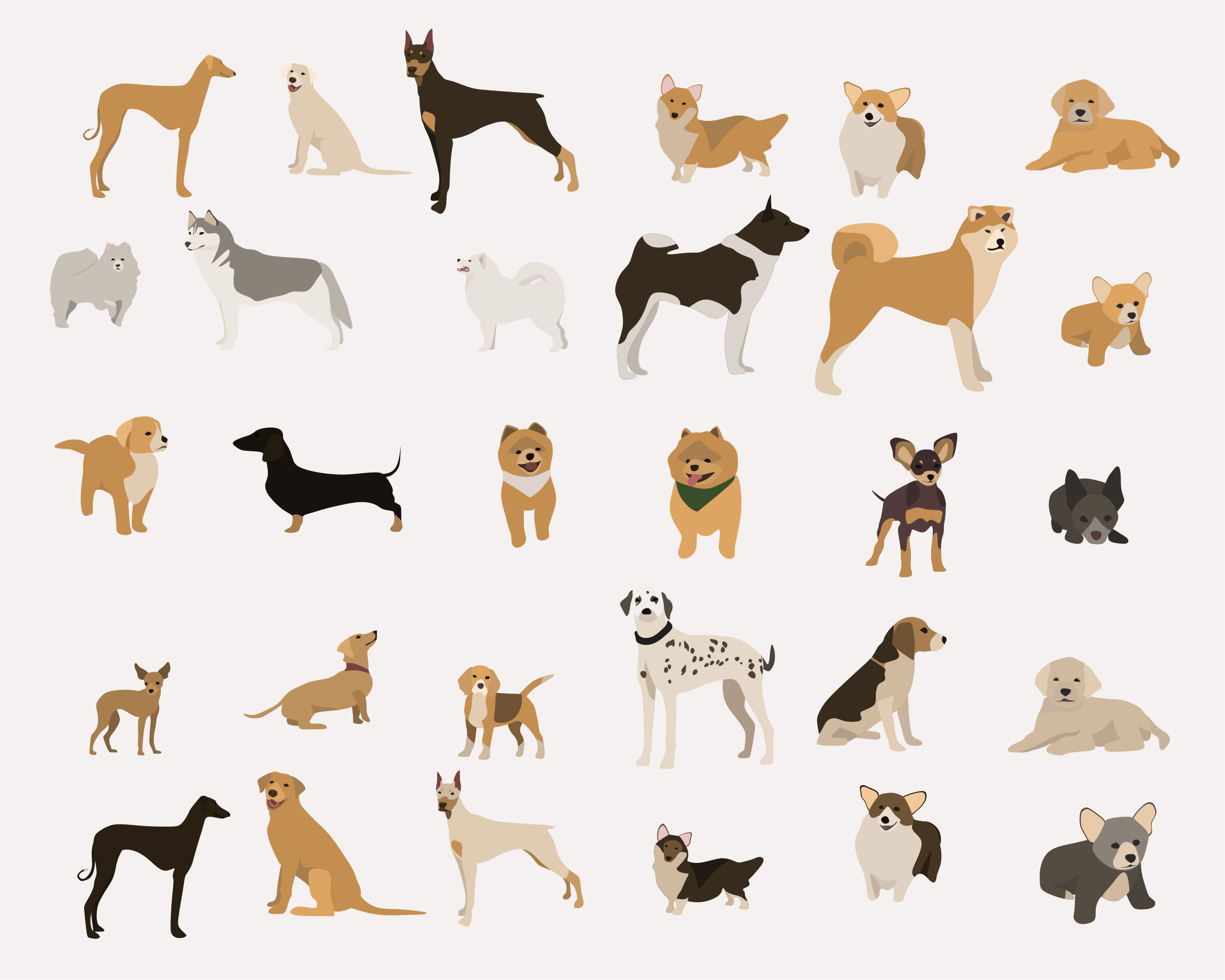 Dog Breeds Clipart Cute Dogs Clip Art Graphic By Inkley Studio ...