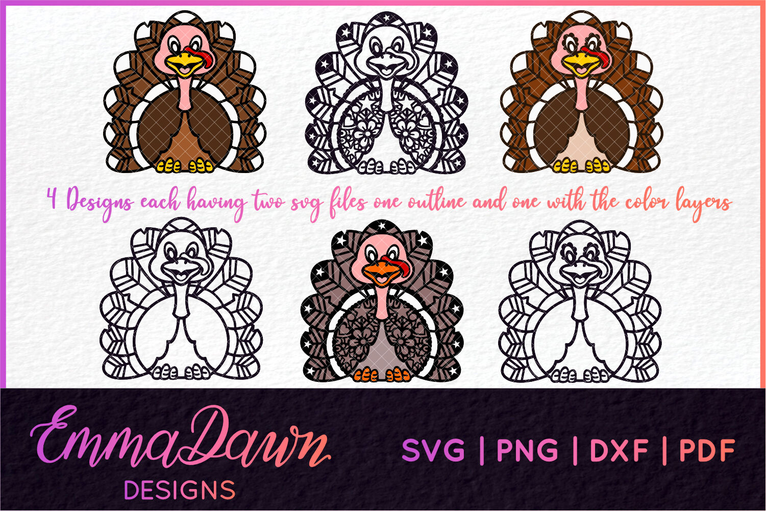 Download Tilly The Turkey Svg Thanksgiving Mandala Zentangle Designs By Emma Dawn Designs Thehungryjpeg Com