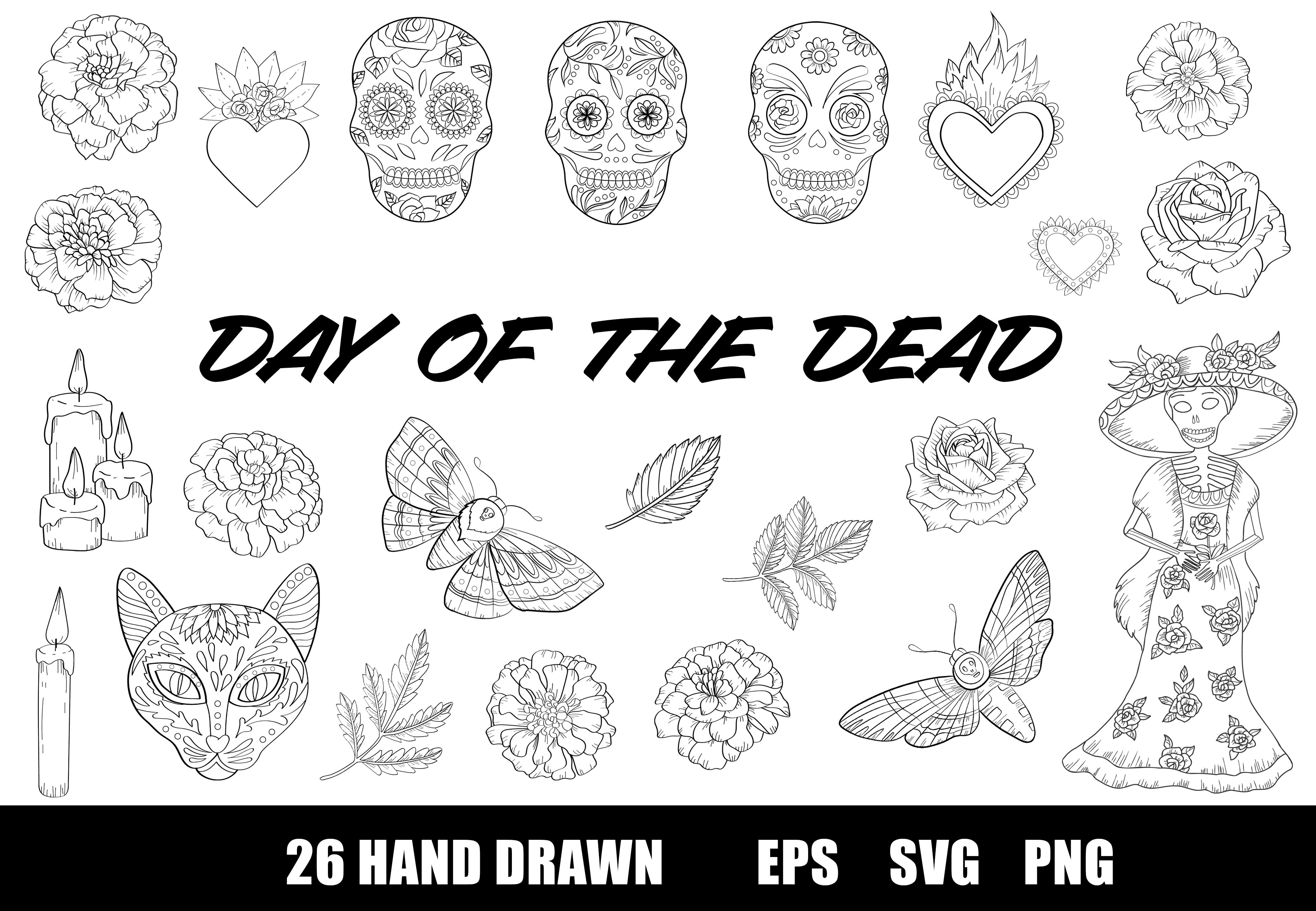 day of the dead clipart black and white