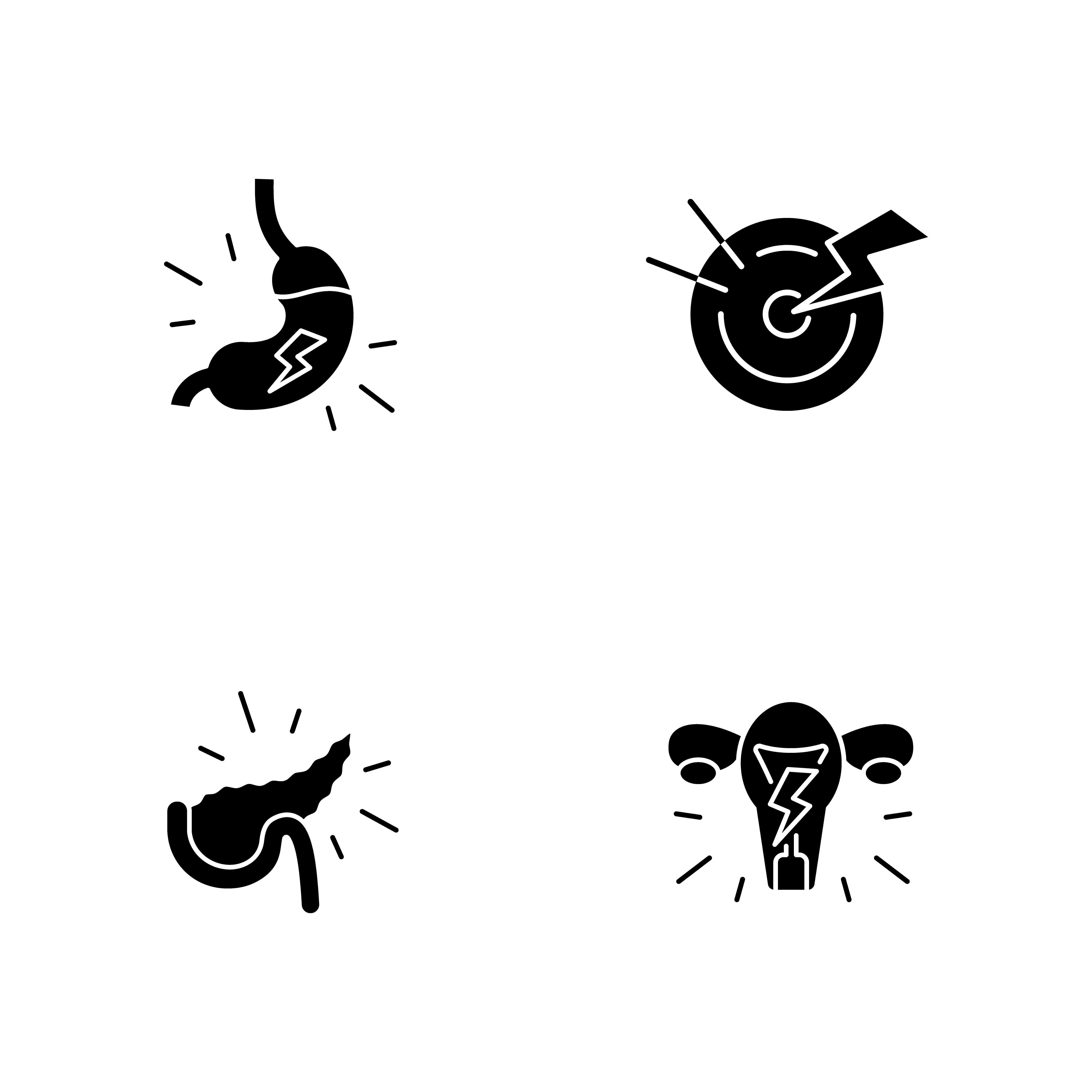 Stomachache black glyph icons set on white space By bsd studio ...