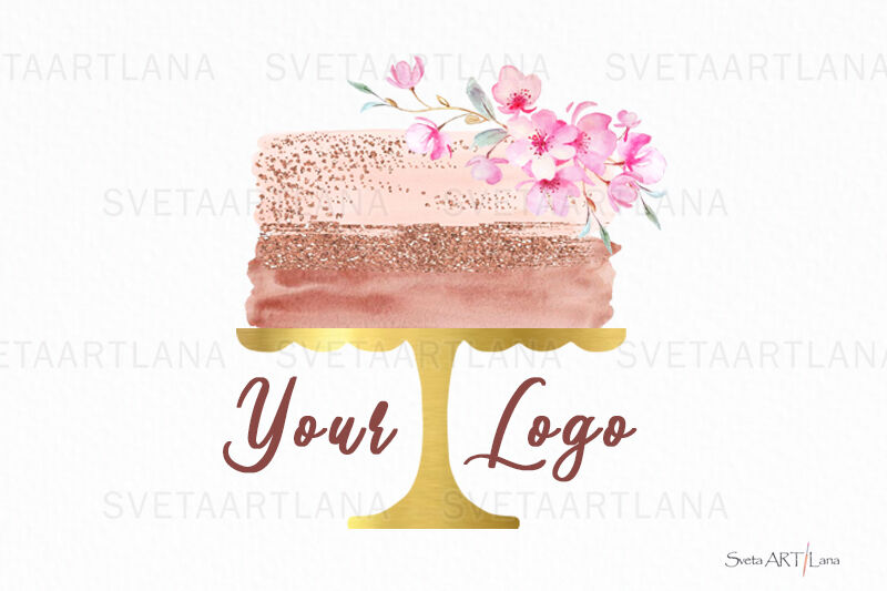 Premade Logo Cake Glitter, Watercolor Logo By SvetaArtLana