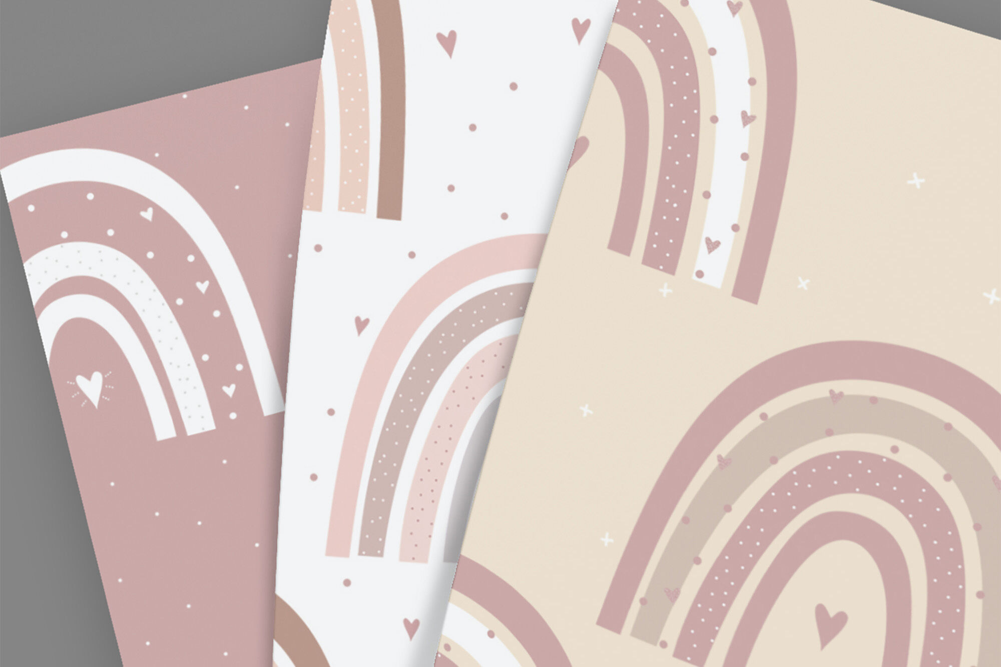 Rainbow Blush Pink Beige Boho Wrapping Paper Sheets