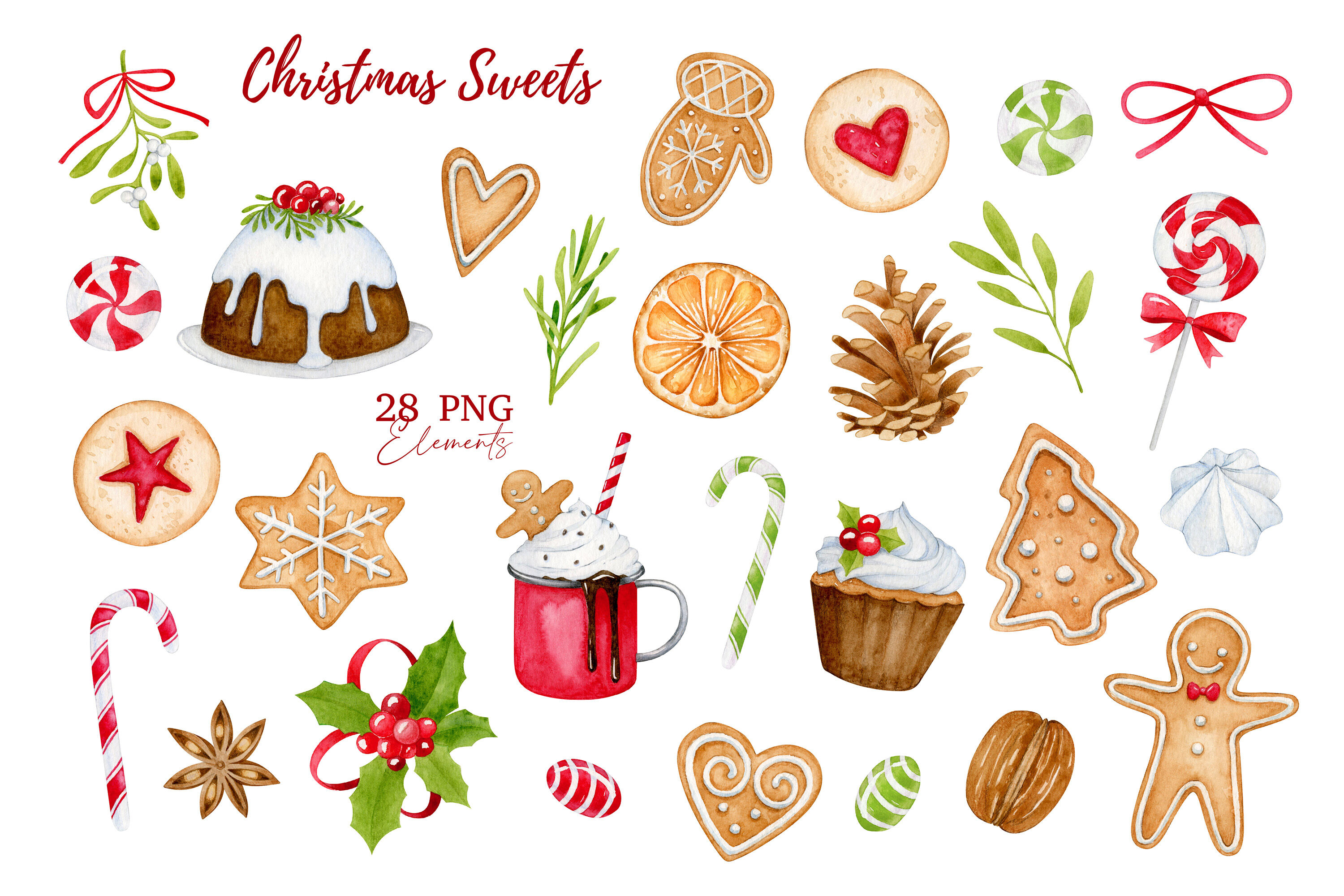 Watercolor christmas clipart, Christmas sweets, New Year By ...