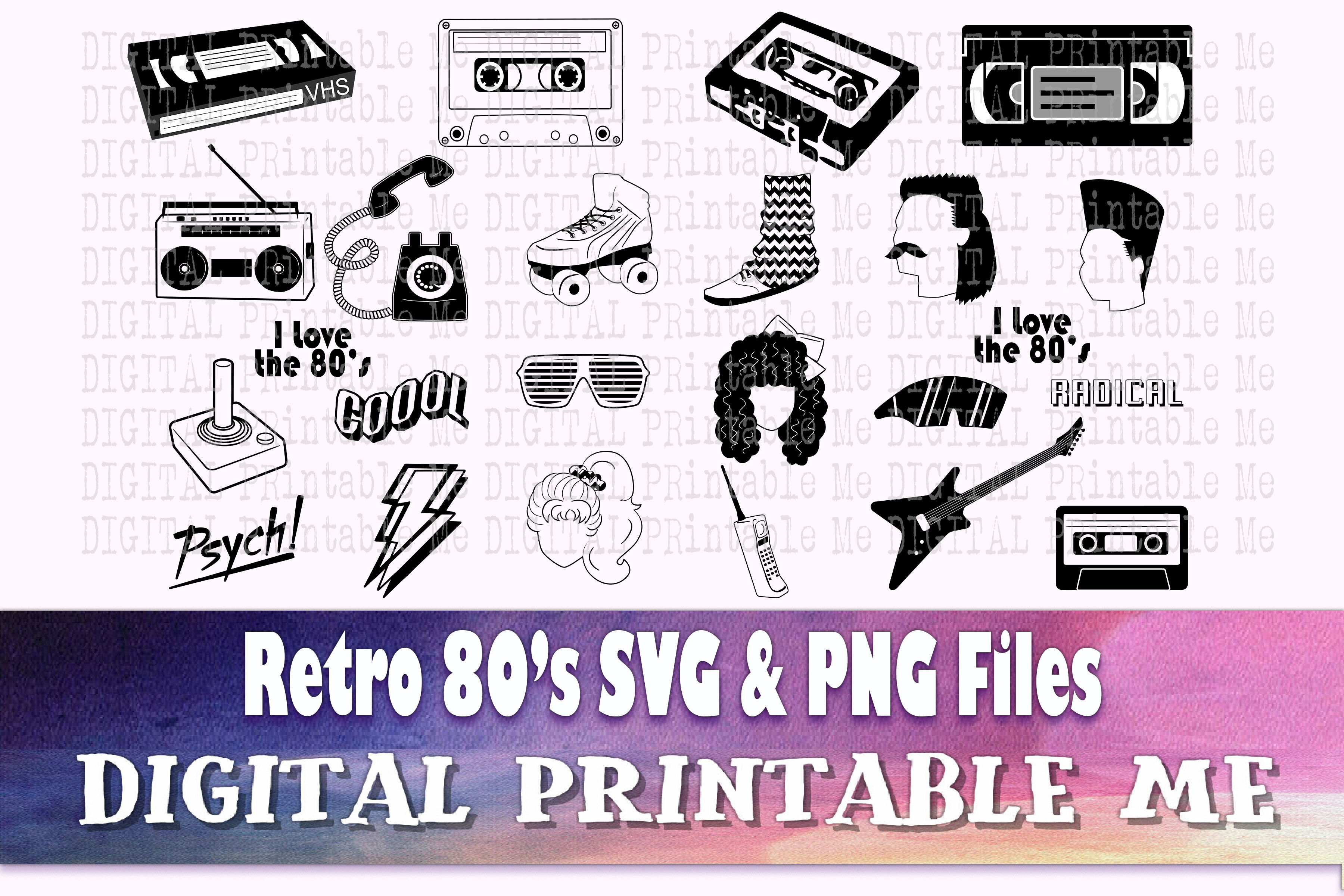 80's Svg, Eighties Silhouette Bundle, PNG, Clip Art,