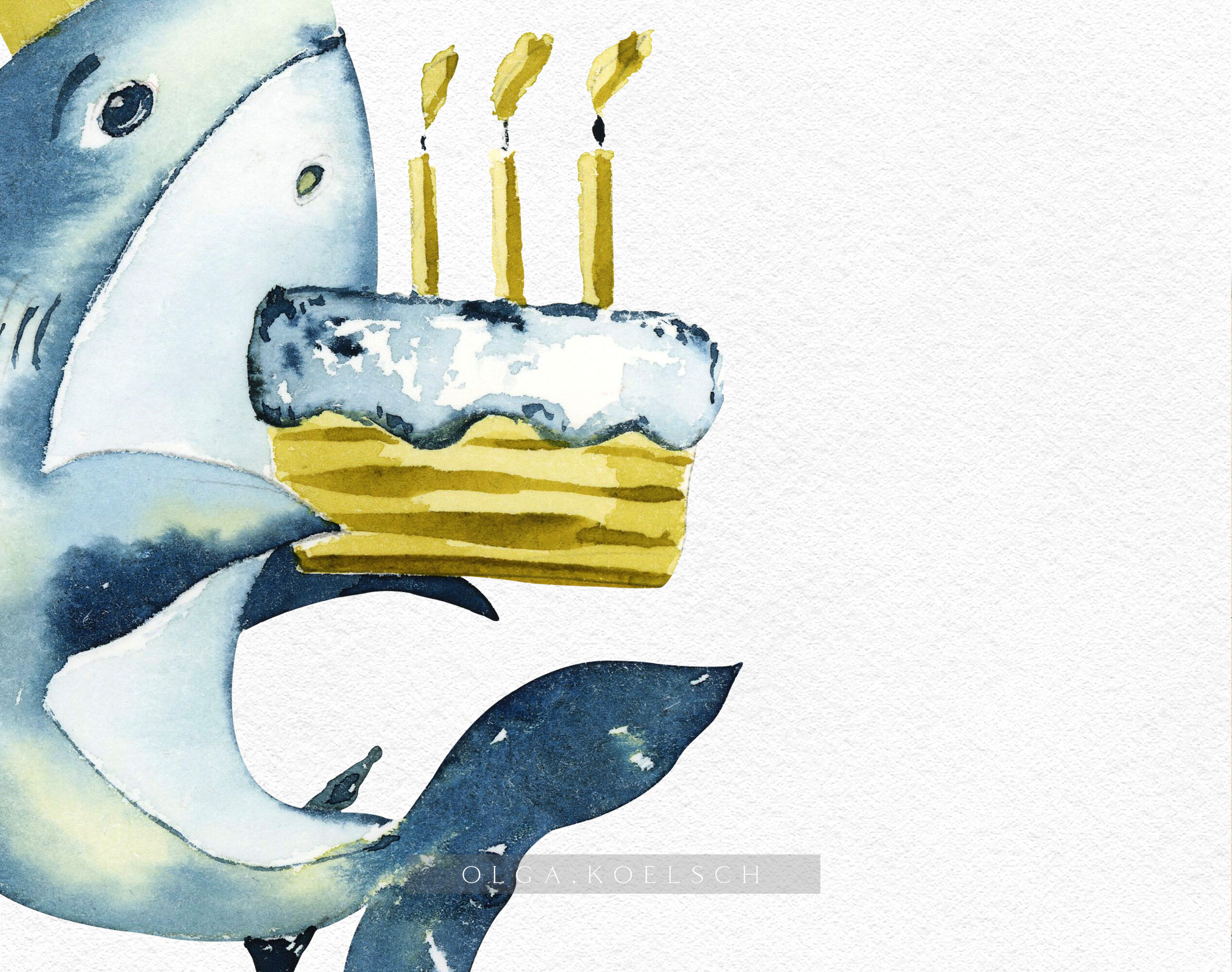 Baby Shark Birthday Clipart Watercolor Nautical Baby Shower Stickers By Olga Koelsch Thehungryjpeg Com