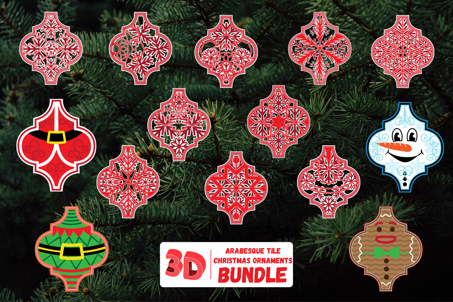 Download 3d Arabesque Tile Christmas Ornaments Svg Bundle By Svgocean Thehungryjpeg Com