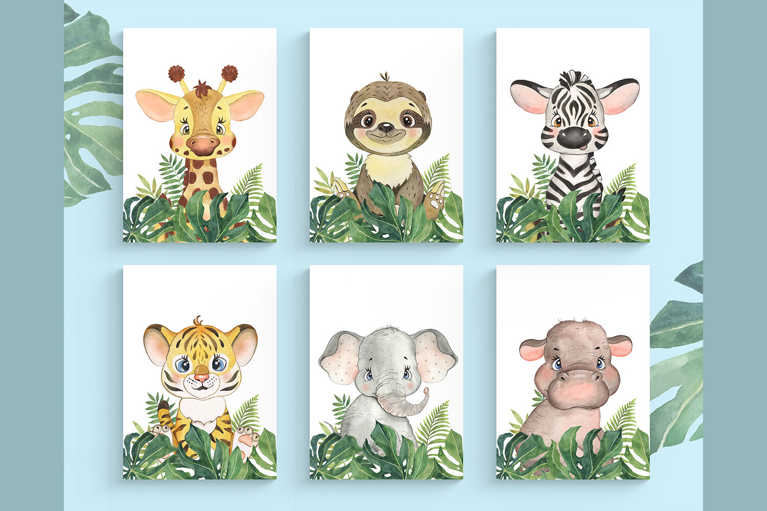 Set of 6 Safari Animal. Nursery Wall Decor. Tropical Animals Prints. By  Evgeniia Grebneva Painting | TheHungryJPEG