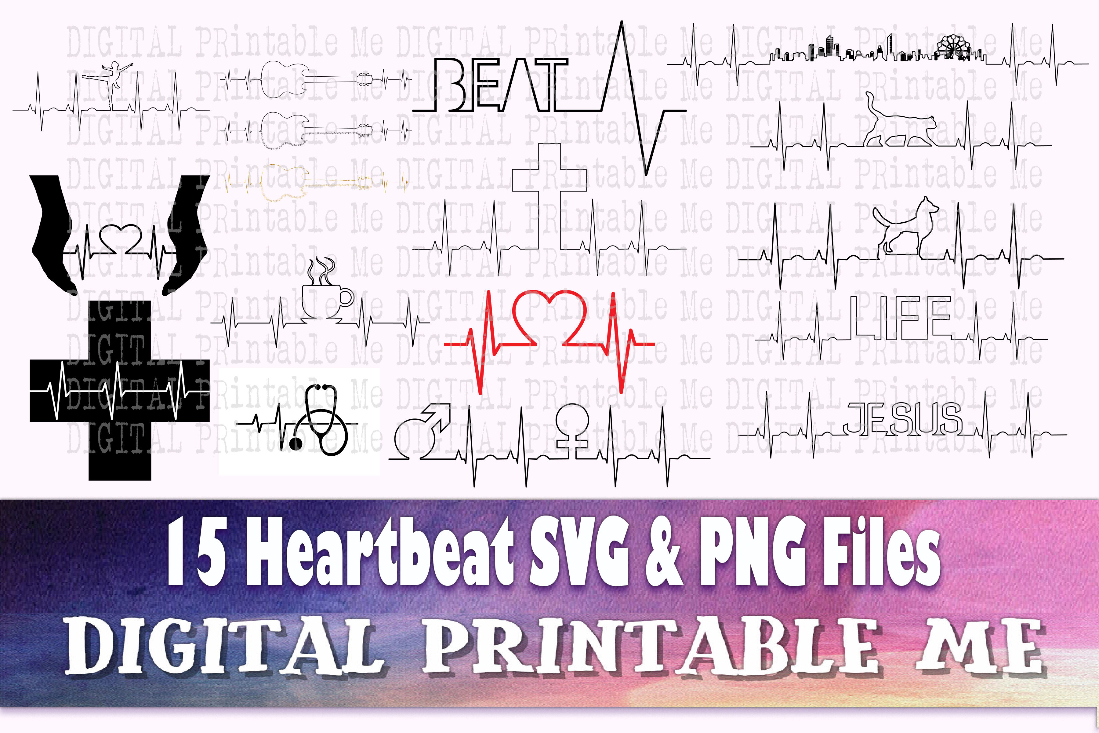 EKG svg, Heartbeat silhouette bundle, heart beat PNG, clip art, 15 Dig By  DigitalPrintableMe