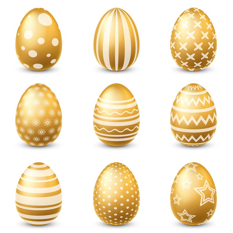 Golden easter eggs. Traditional festive gold egg with ornamental