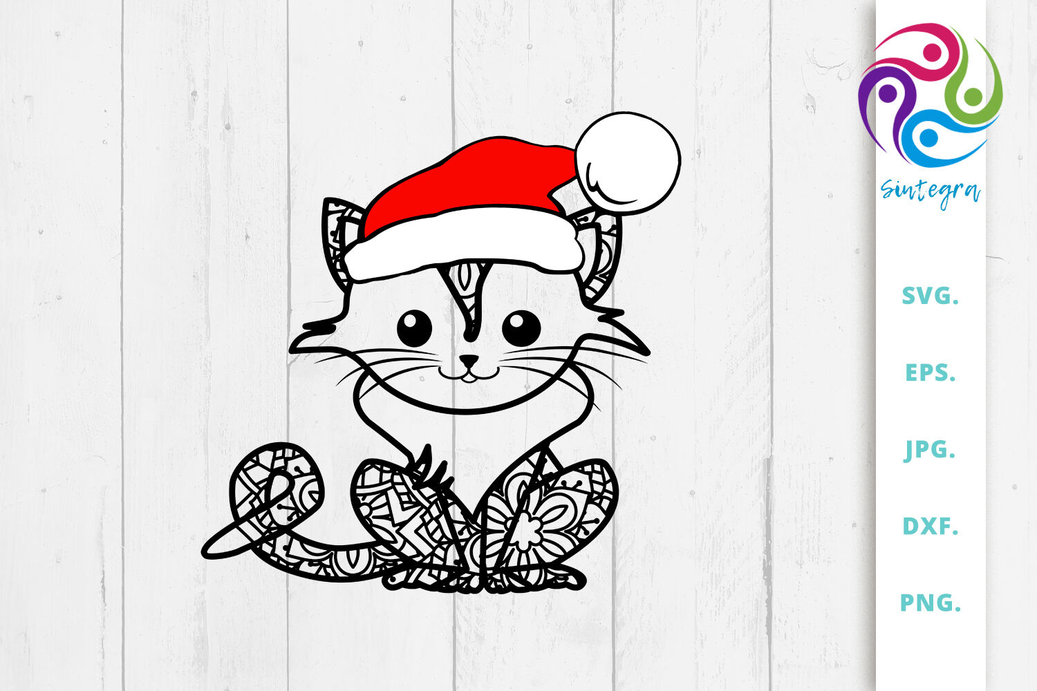 Zen Tangle Cat With Christmas Hat Svg File By Sintegra | TheHungryJPEG