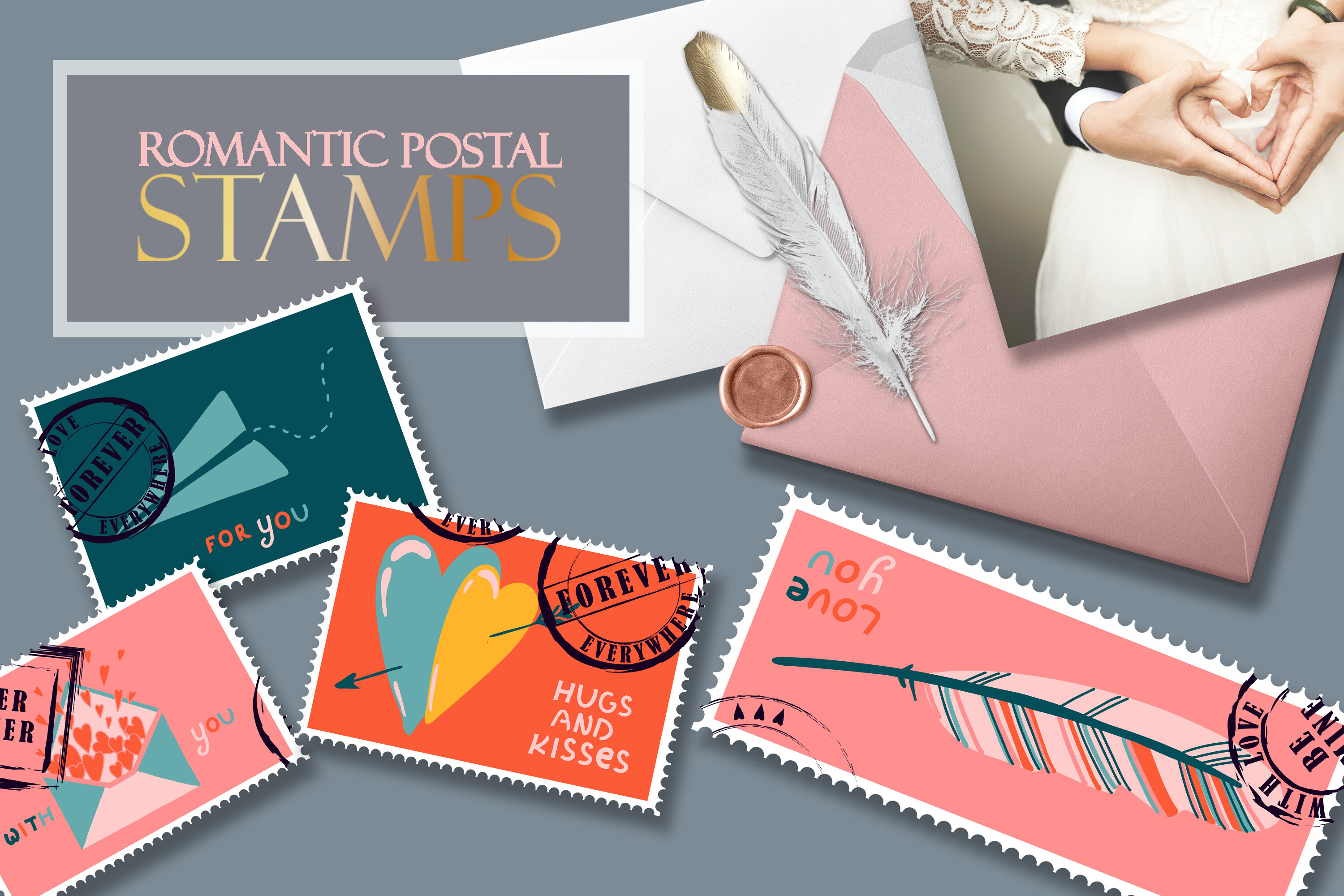 Postage stamps romantic for Valentine's Day BIG By