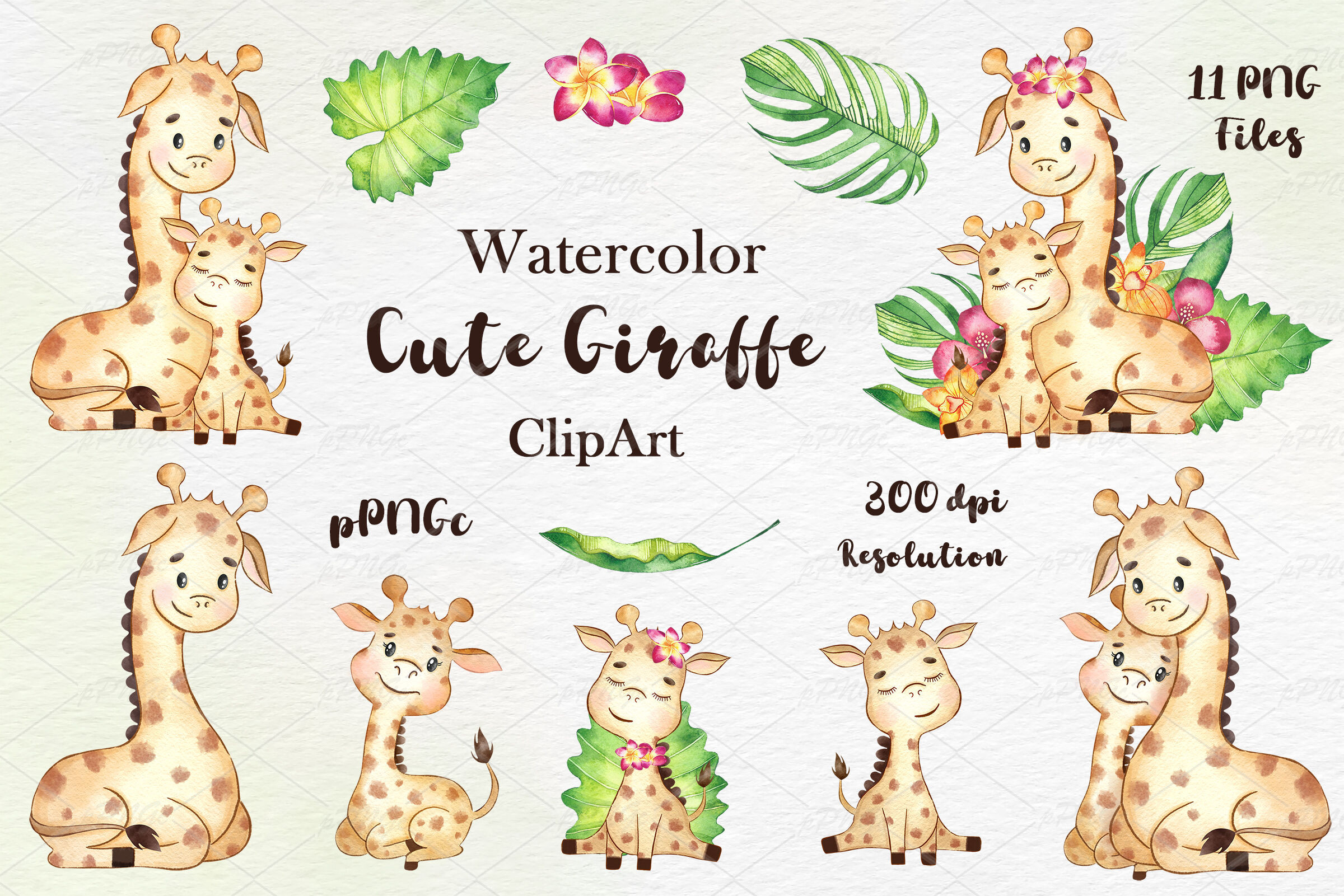 Download Mother And Baby Giraffe Clipart By Passionpngcreation Thehungryjpeg Com