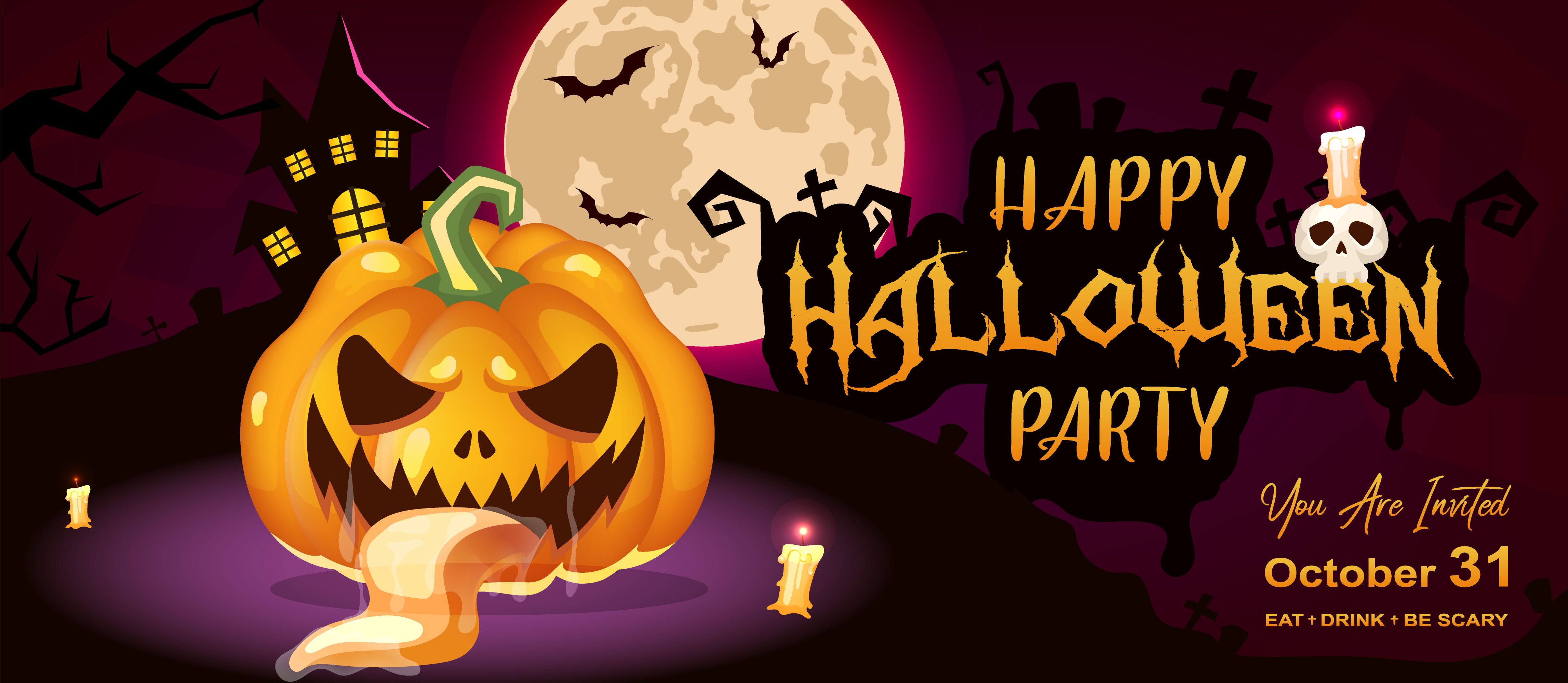 Halloween Party Banner
 Happy halloween party flat banner vector template By ntl studio