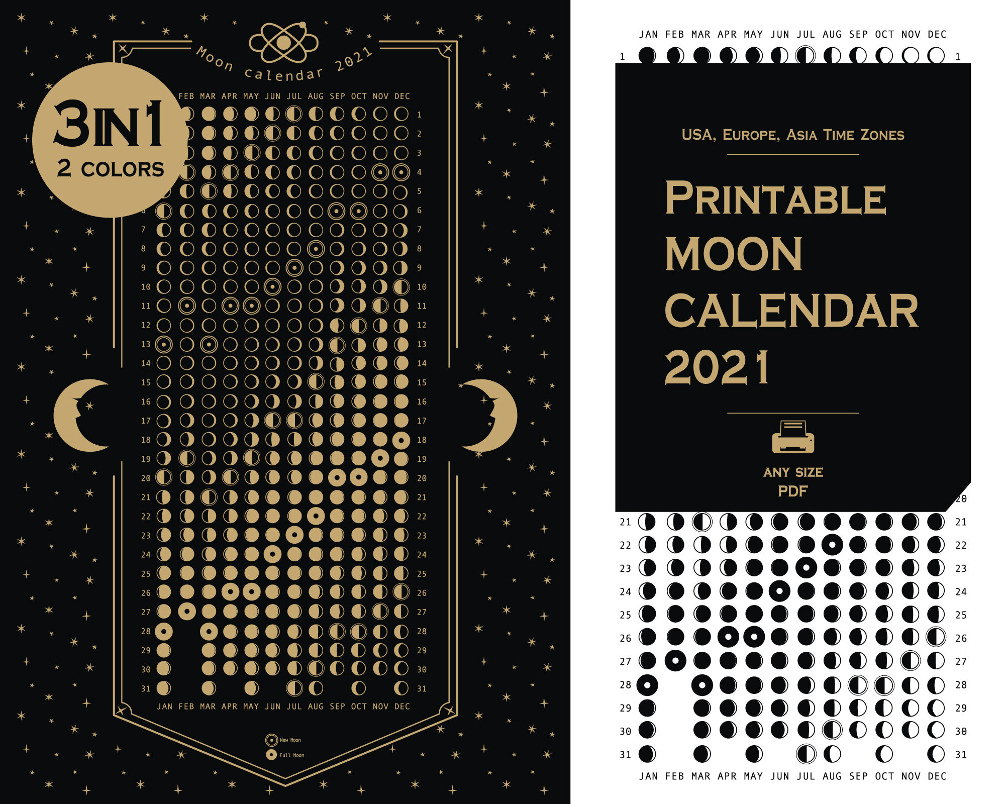 Printable 2021 Moon Phases Calendar By Aslowik Thehungryjpeg