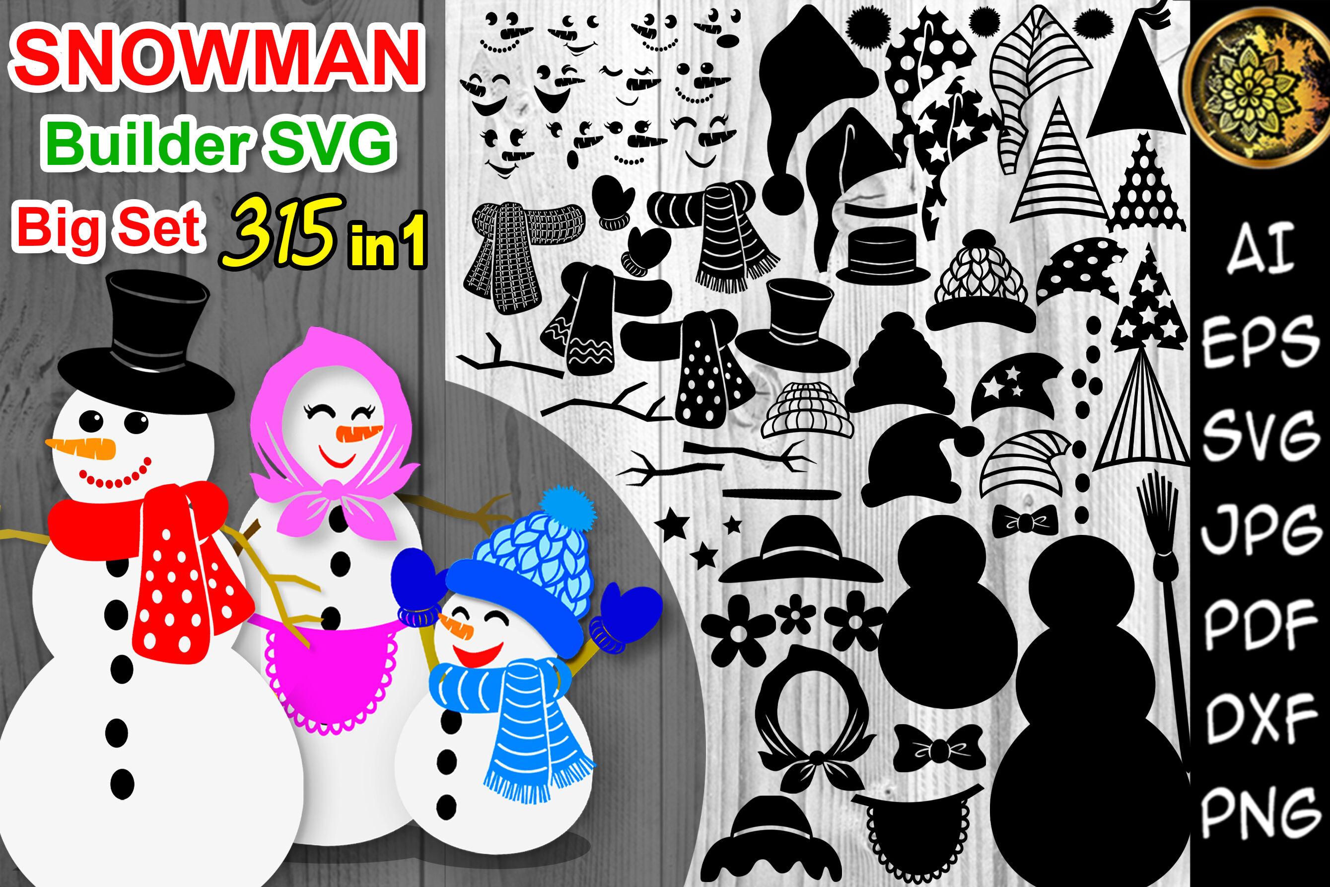 DIY Snowman Builder Big Set SVG Clipart By Mandala Creator