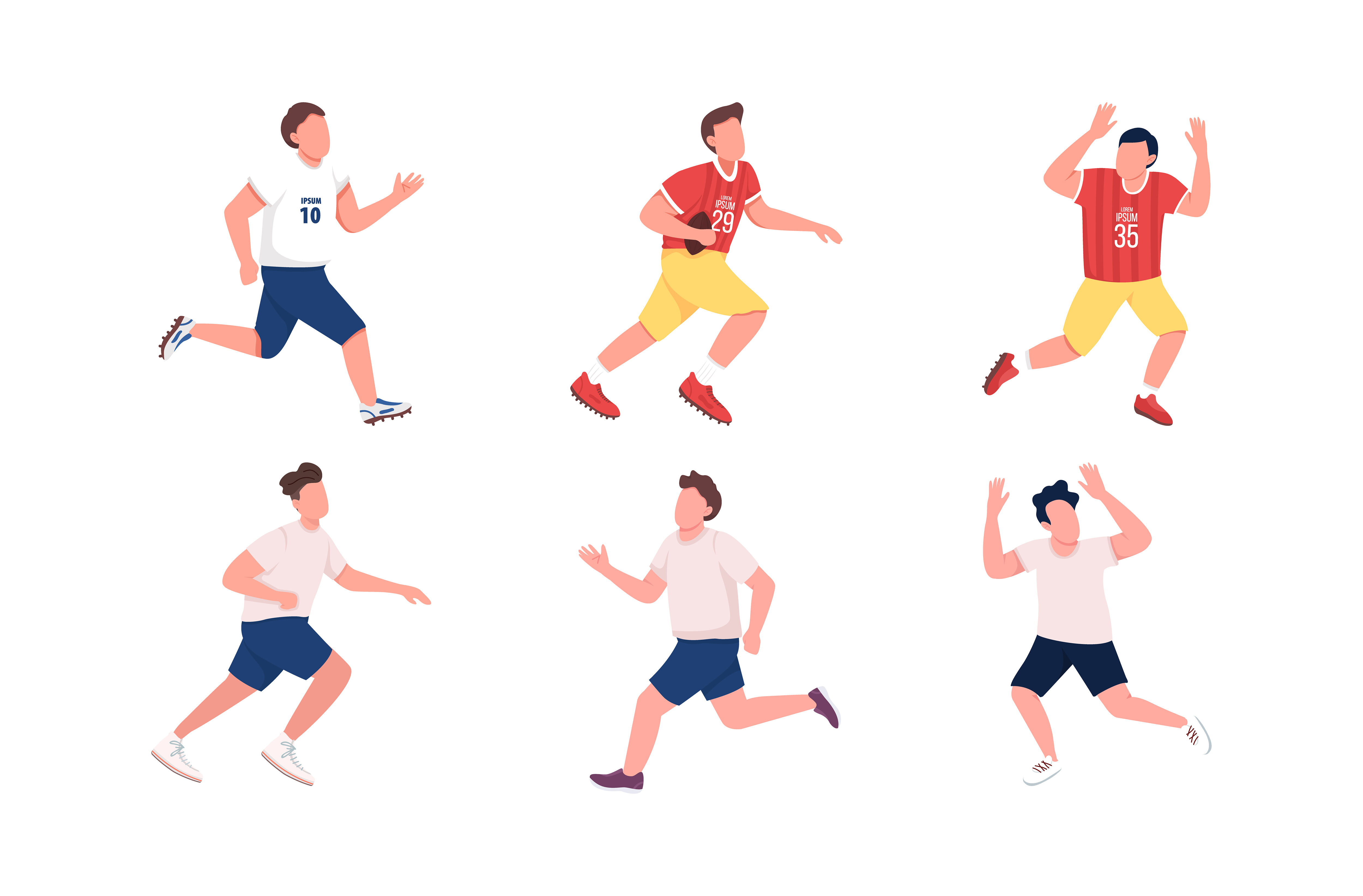 Football players flat color vector faceless character set By ntl-studio ...