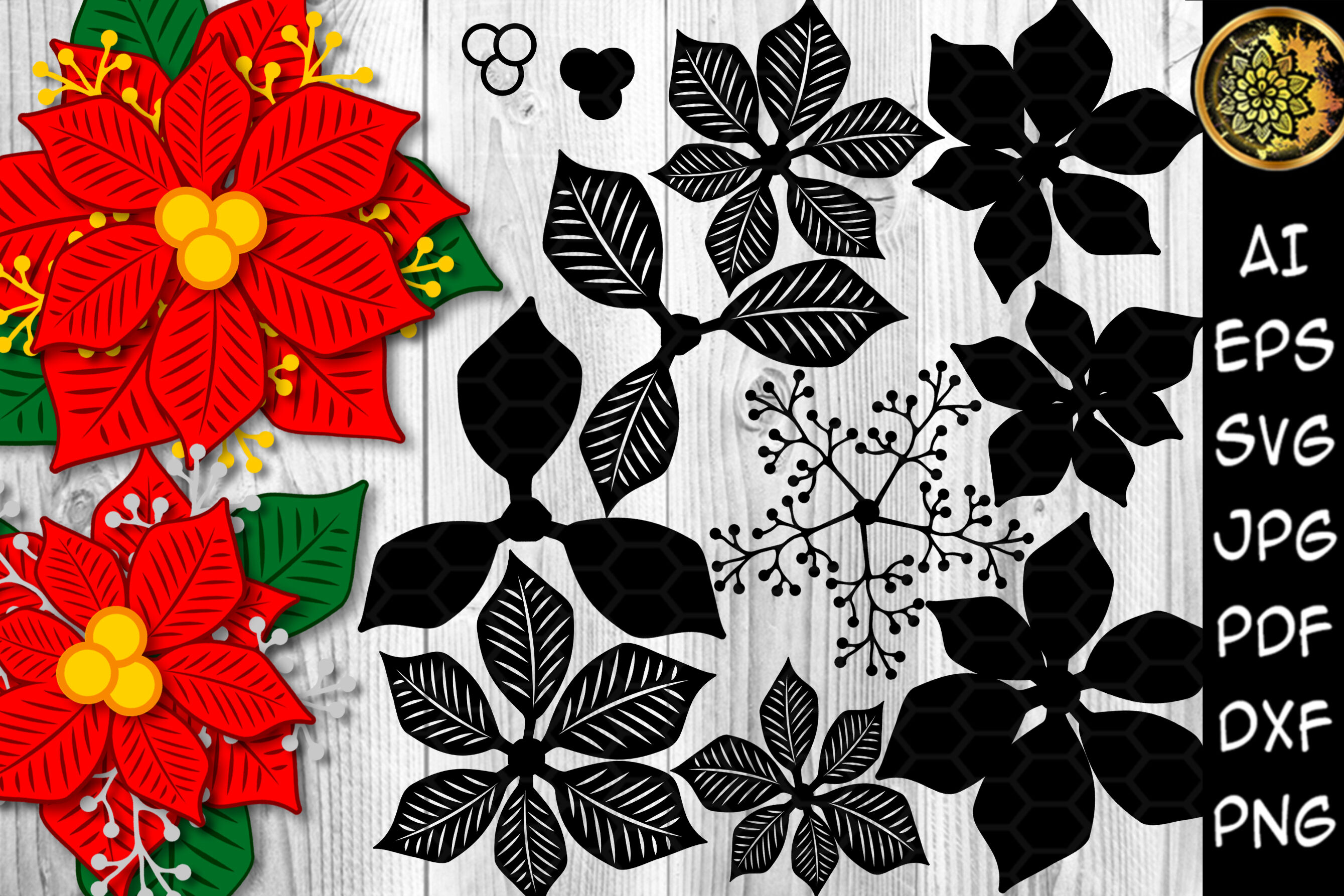 Christmas Poinsettia Bunches Builder Svg Clipart Layered Design By Mandala Creator Thehungryjpeg Com