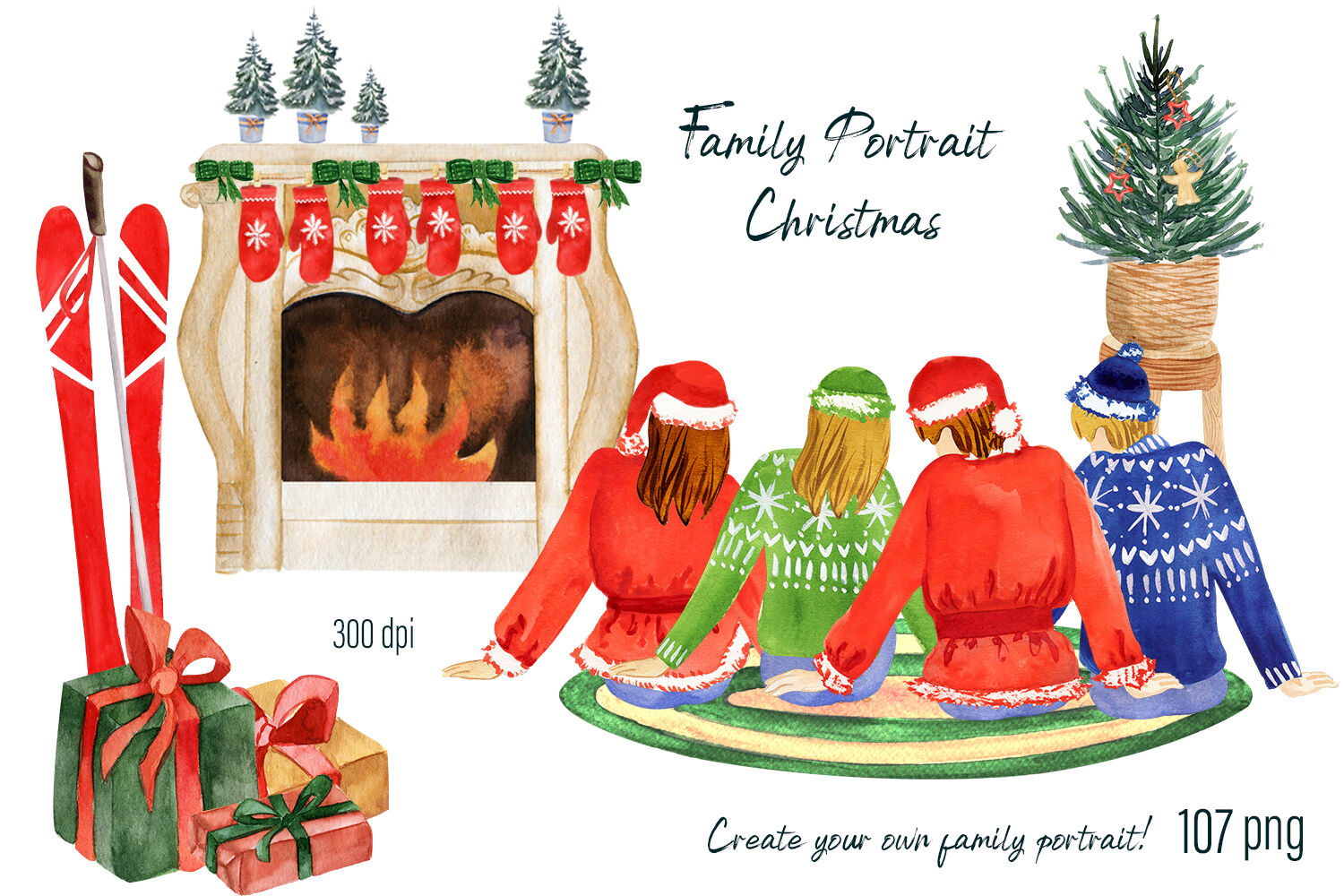 Family Portrait Christmas By Elenazlata_Art | TheHungryJPEG.com