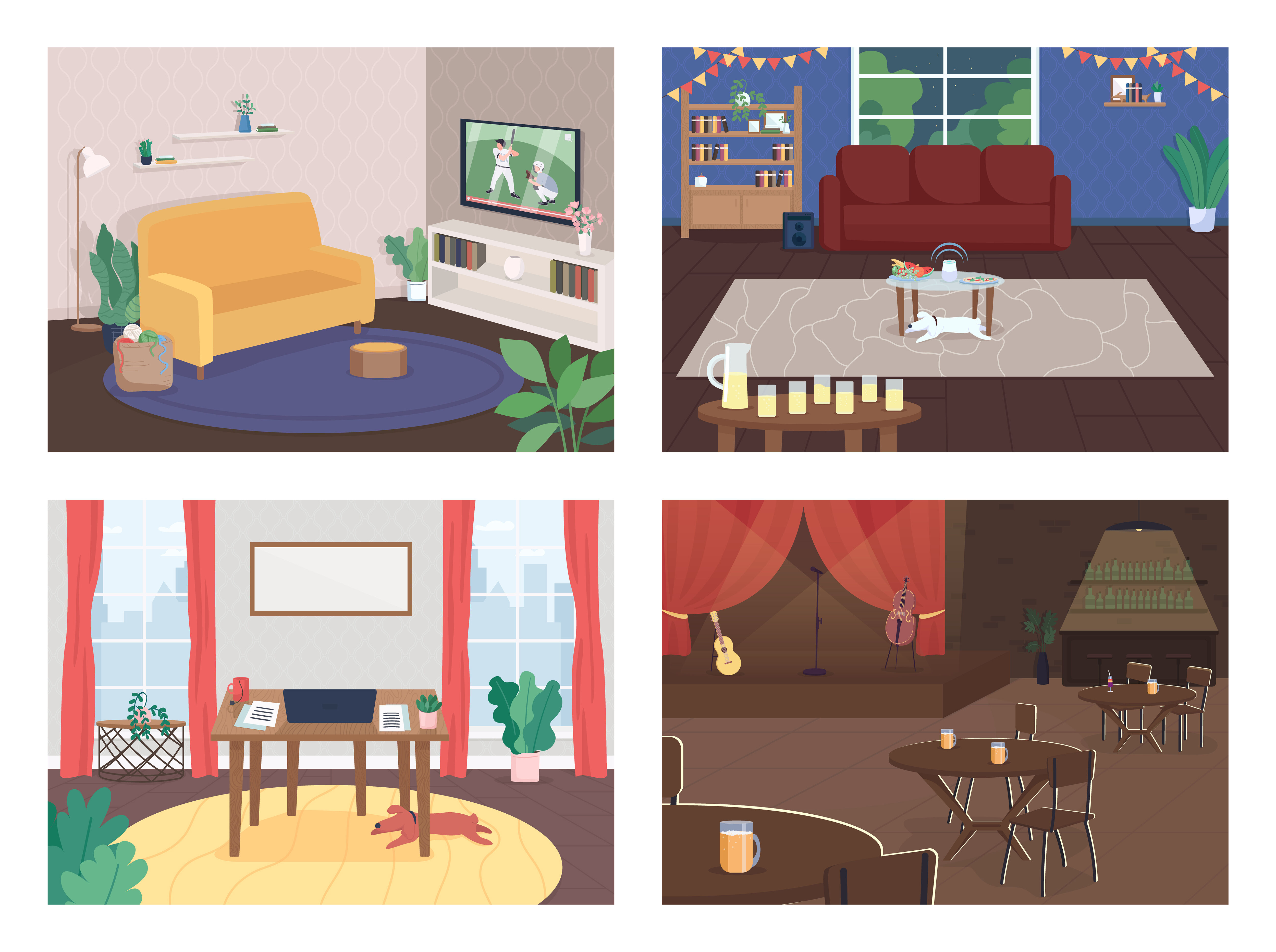 House interior flat color vector illustration set By ntl-studio ...