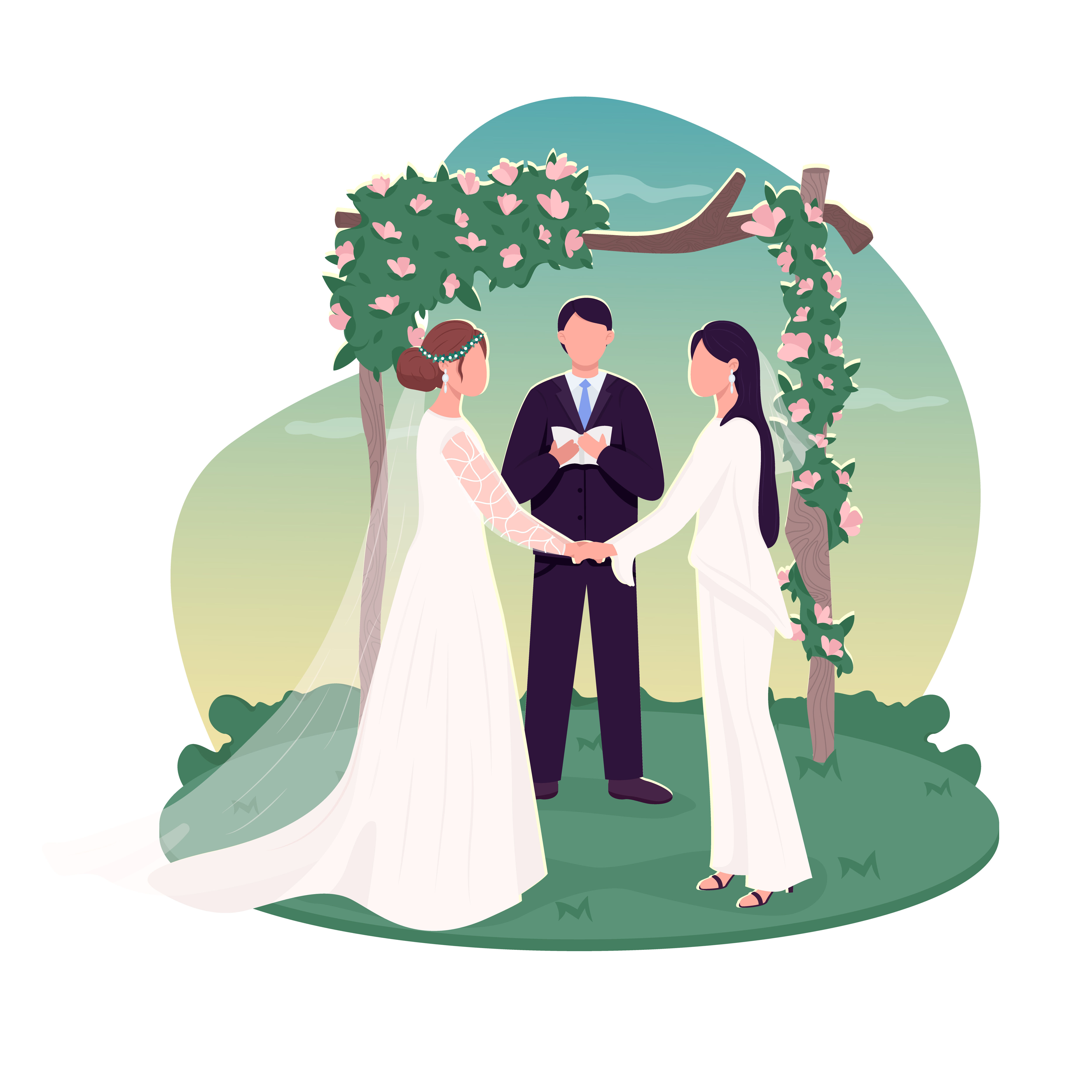 Lesbian couple getting married 2D vector web banner, poster By ntl-studio TheHungryJPEG
