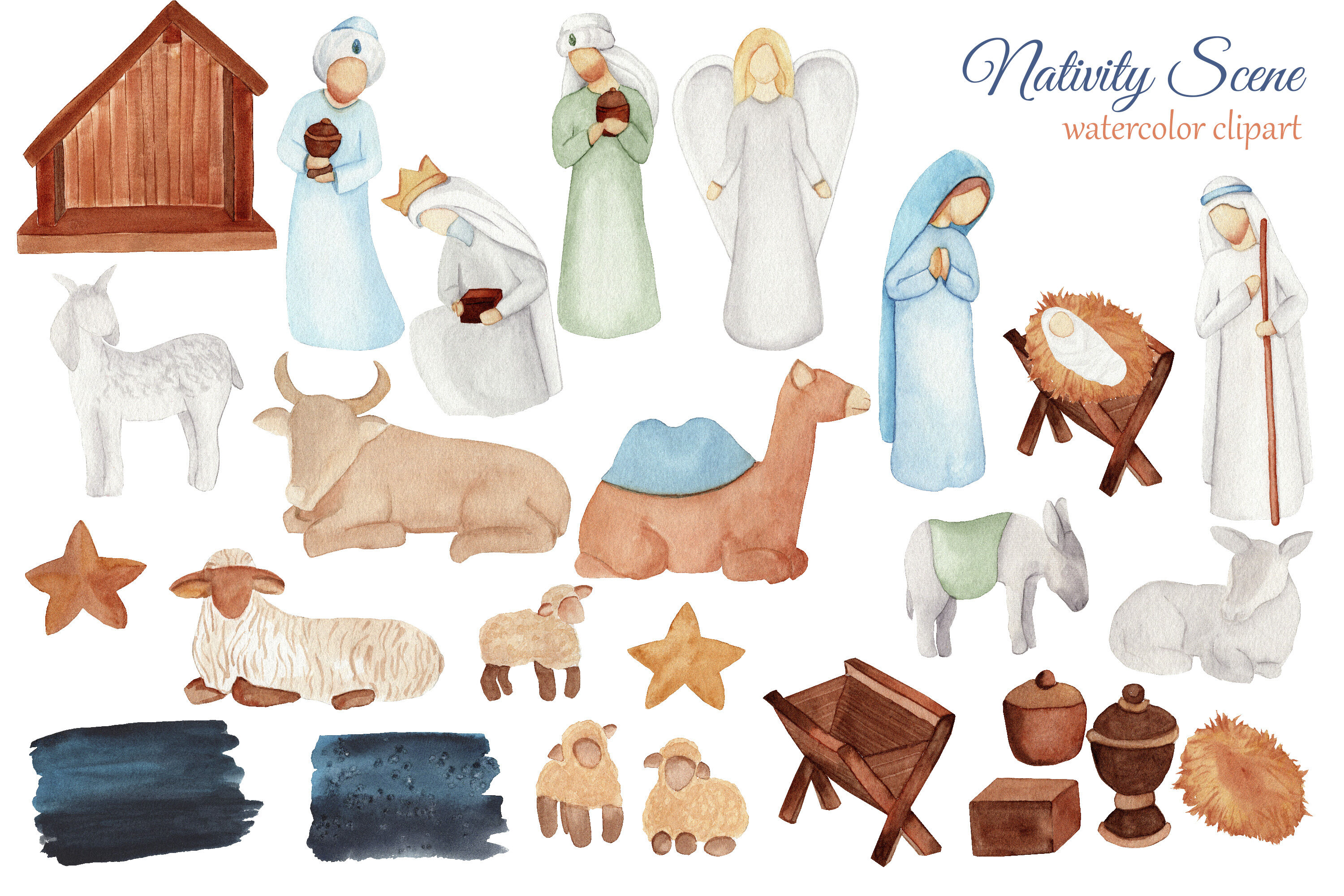 watercolor scene creator Nativity Christmas clipart