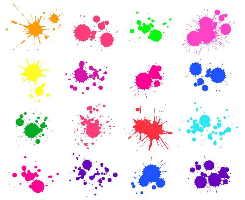 Color paint splatter. Bright ink stains and spray blots isolated