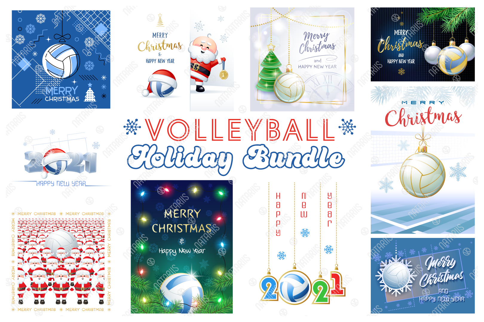 Download Volleyball. Big Bundle of Christmas Sports Greeting Cards ...