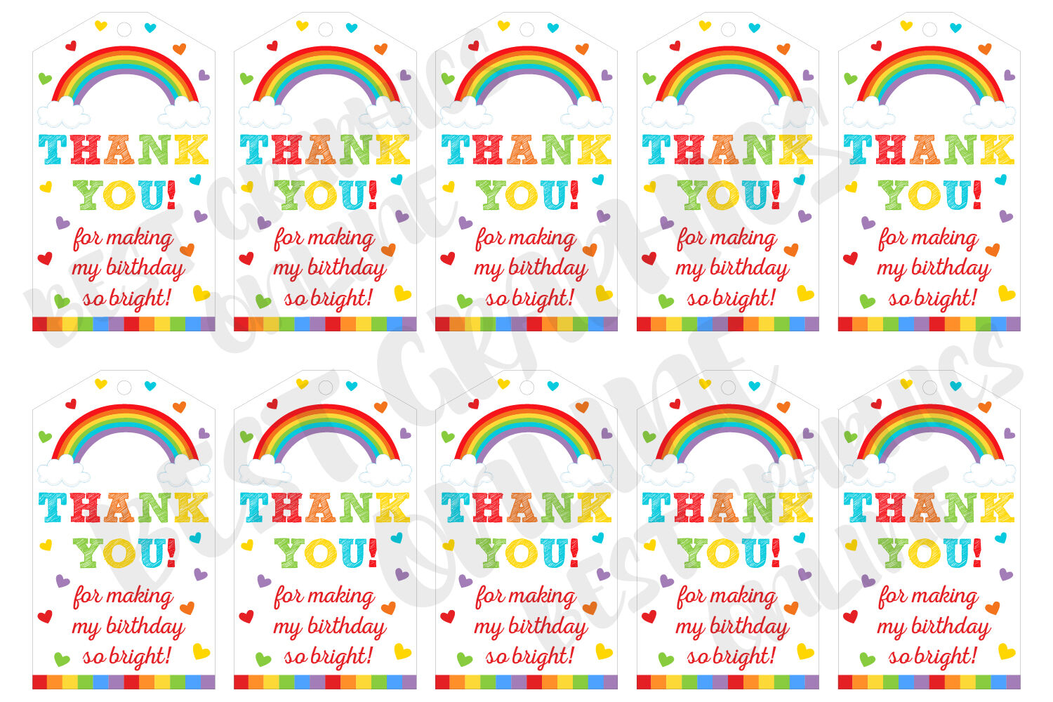 Rainbow birthday party favor tags, Printable gift tags By Best Graphics ...