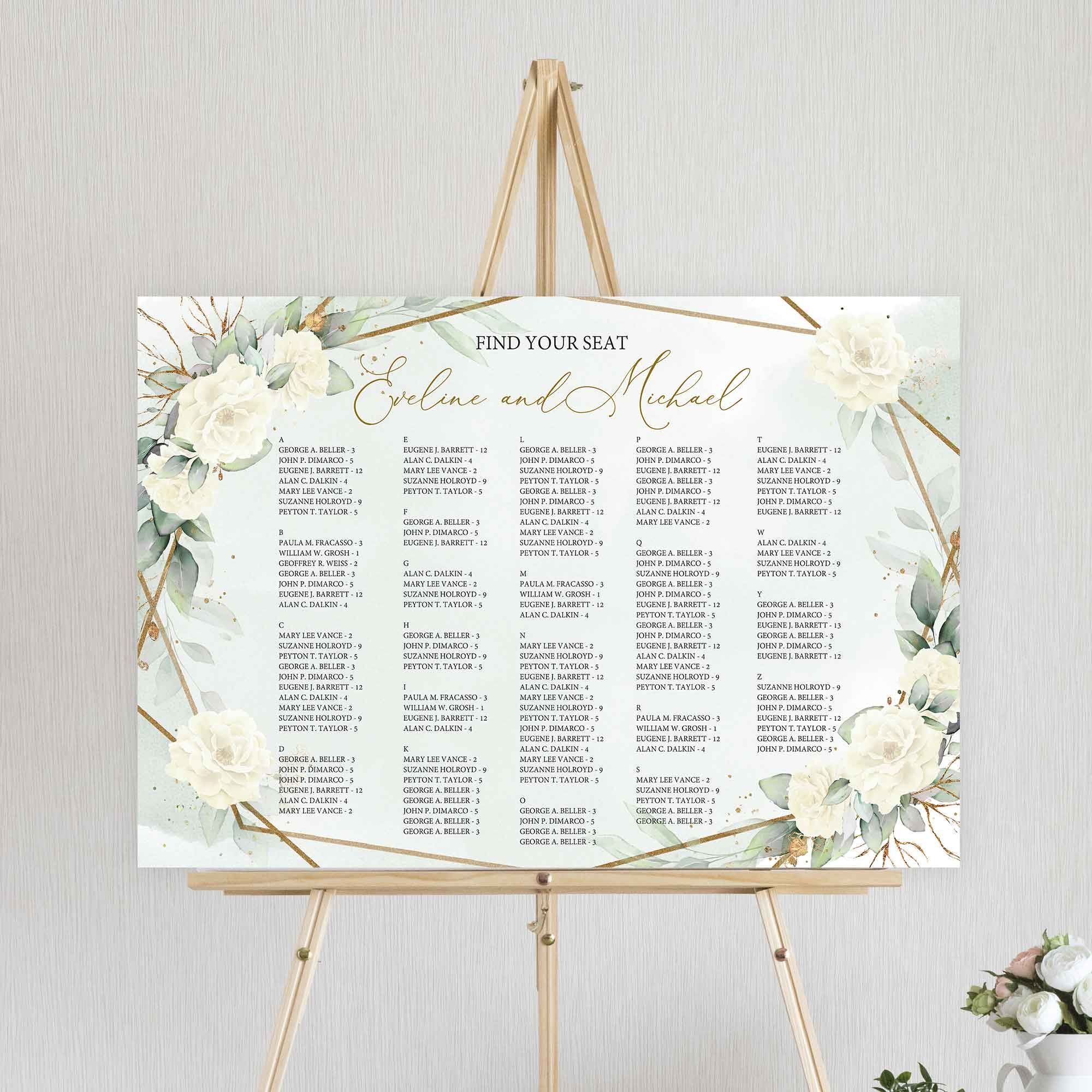 Wedding Seating Chart Template Alphabetical Seating Chart Greenery W 