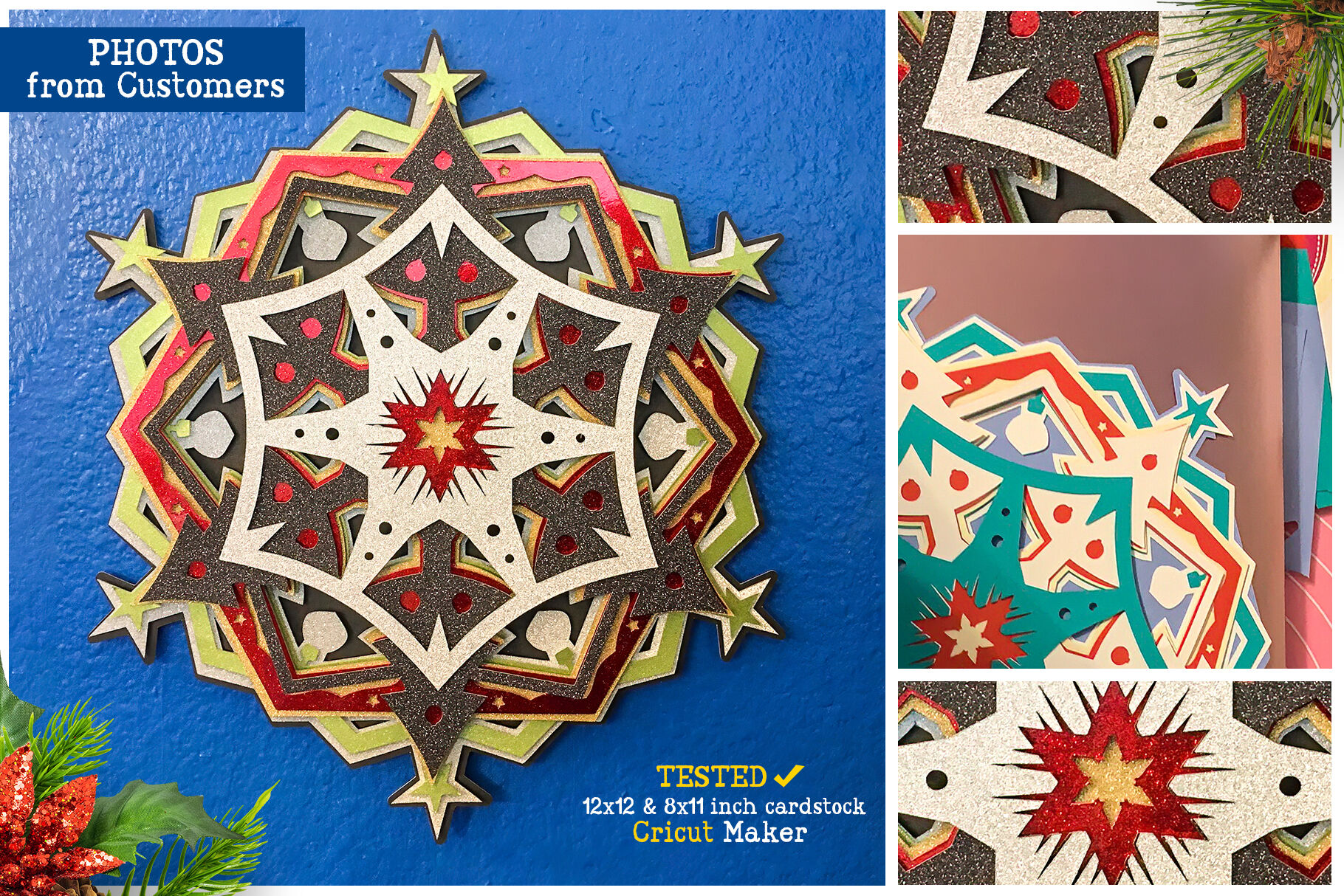 Layered 3D Christmas Mandala SVG Cut File By Pixaroma ...