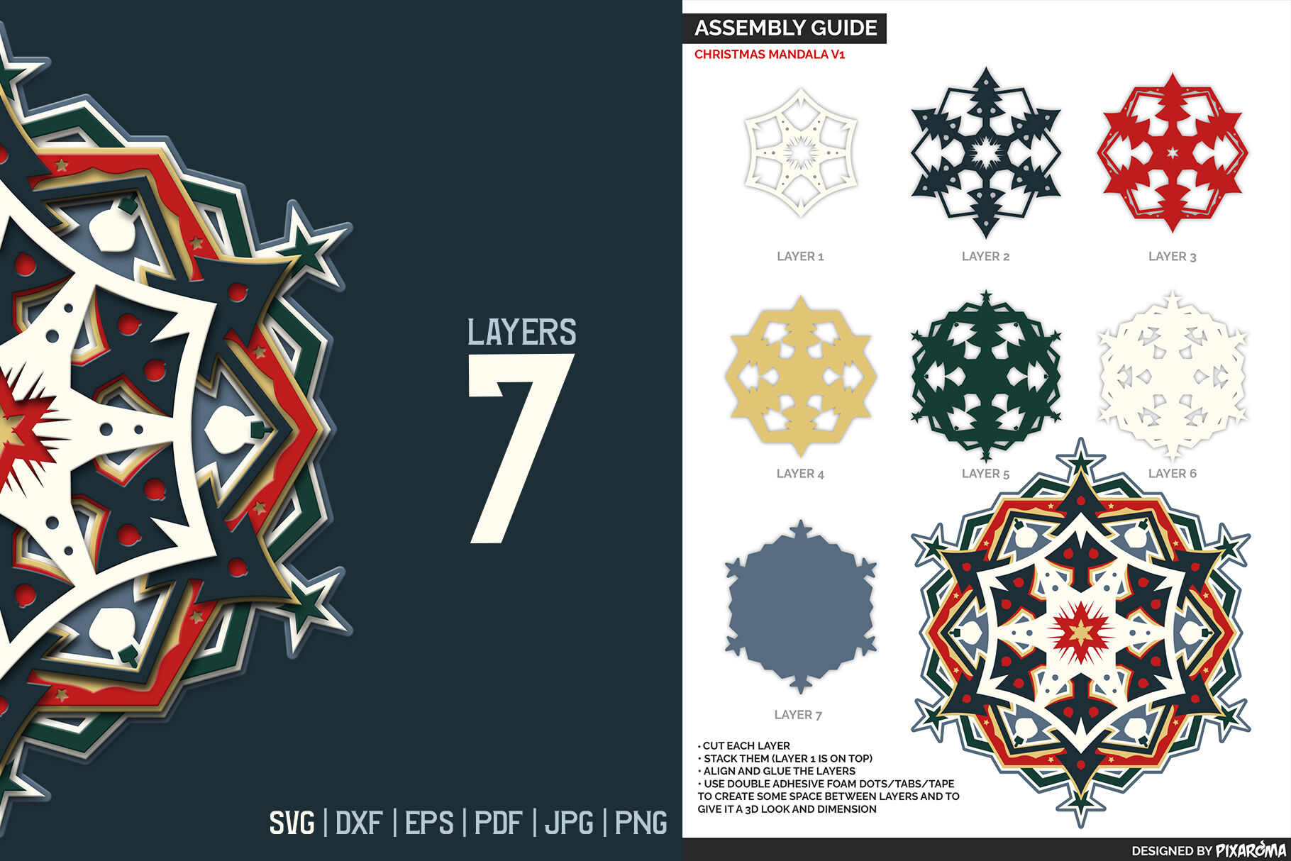 Download Layered 3d Christmas Mandala Svg Cut File By Pixaroma Thehungryjpeg Com