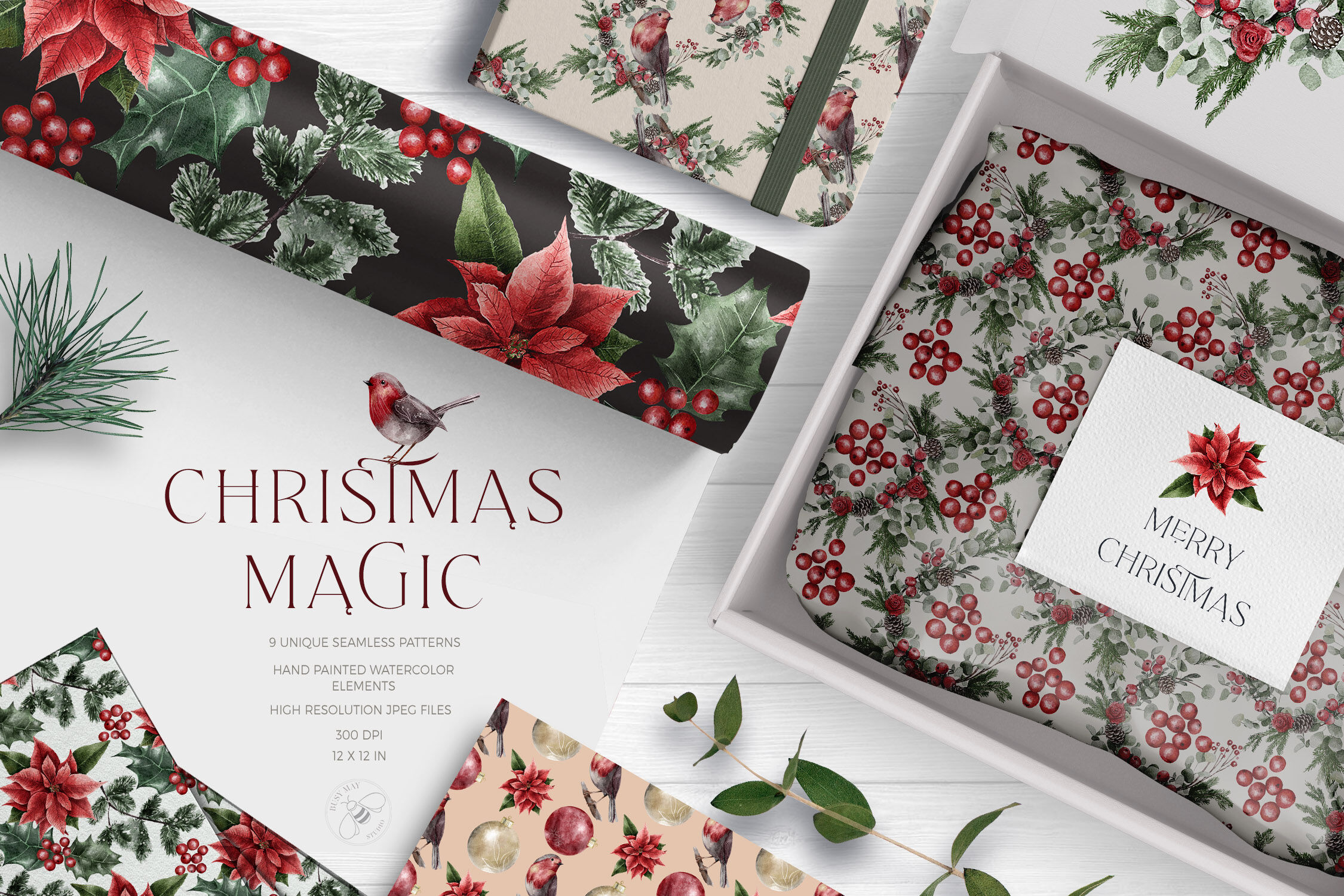 Download Watercolor Classic Christmas Digital Papers Pack By Busy May Studio Thehungryjpeg Com