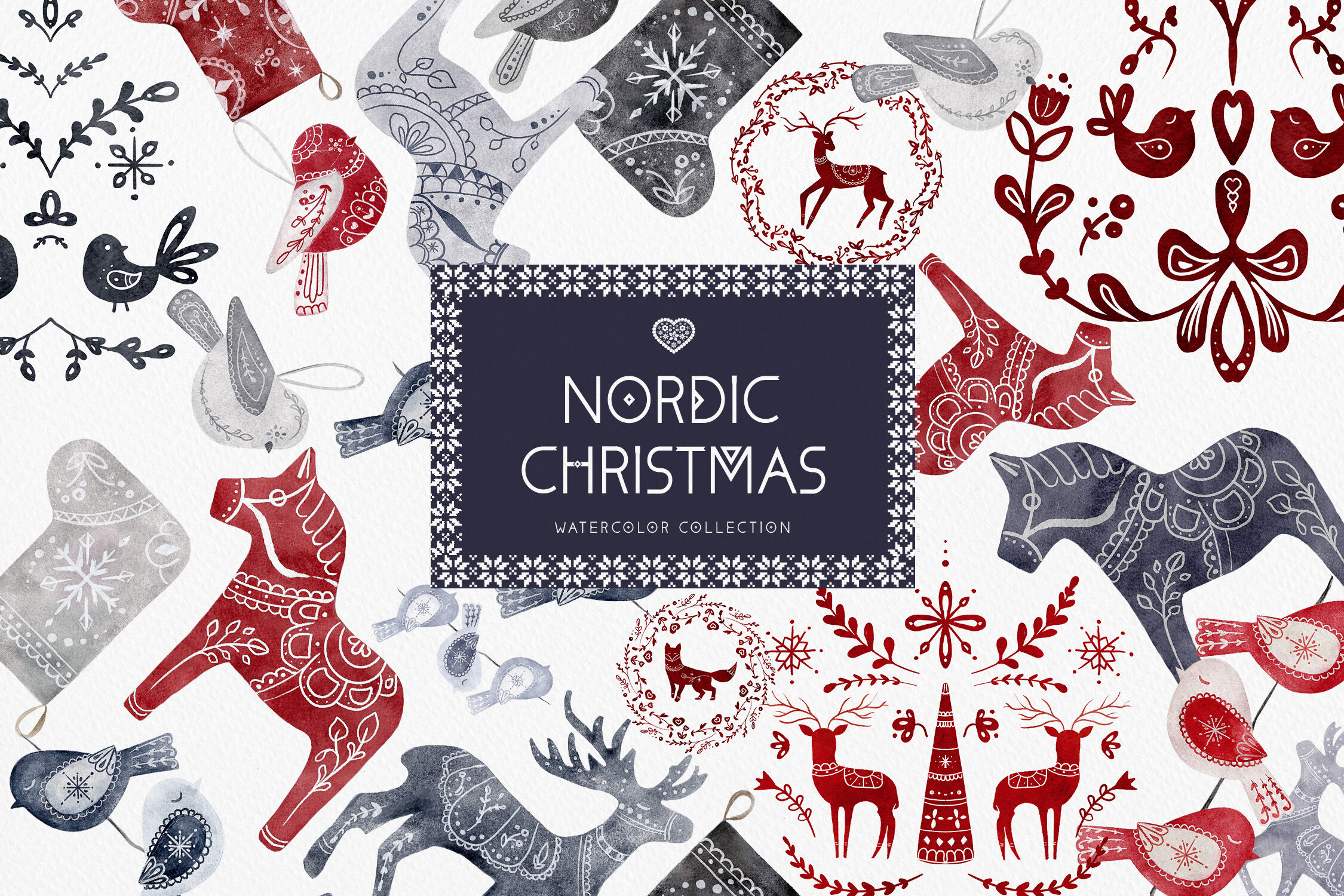 Nordic Christmas Clip Art Dala Horse Swedish Design By Busy May Studio Thehungryjpeg Com