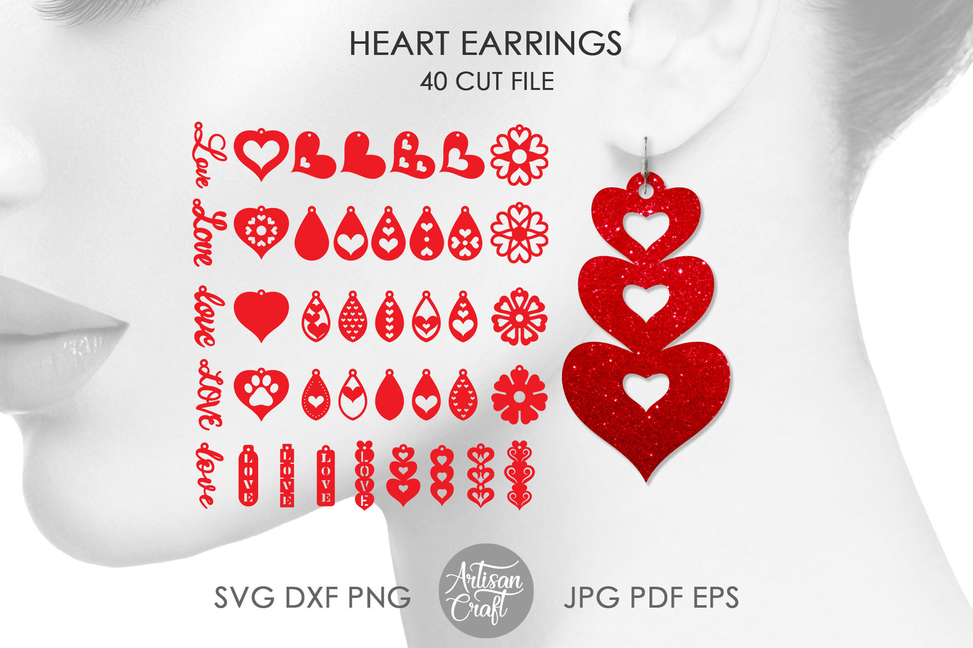 Heart earrings SVG, Valentines earrings, SVG cut files By Artisan