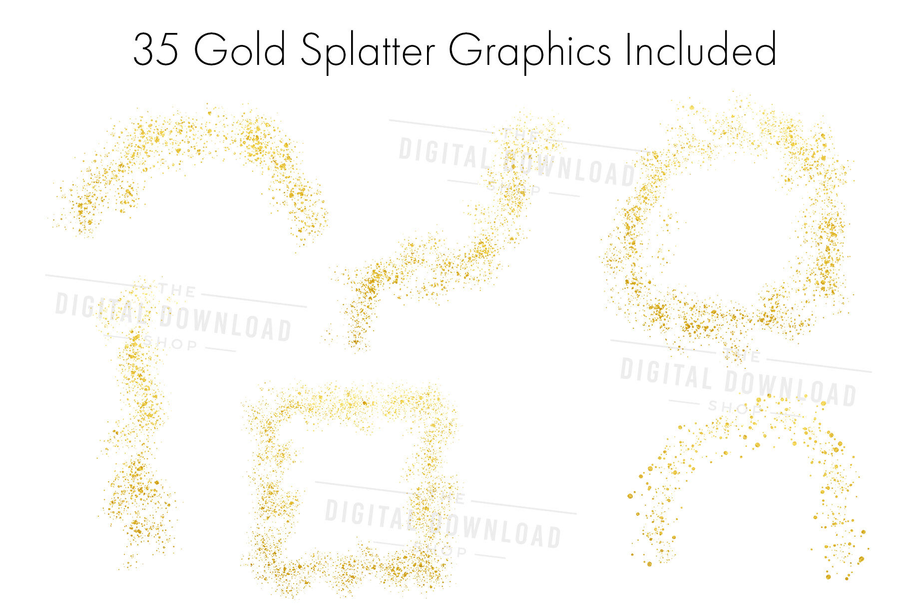 Gold Watercolor Clipart Overlays - Gold Paint Splatter Glitter