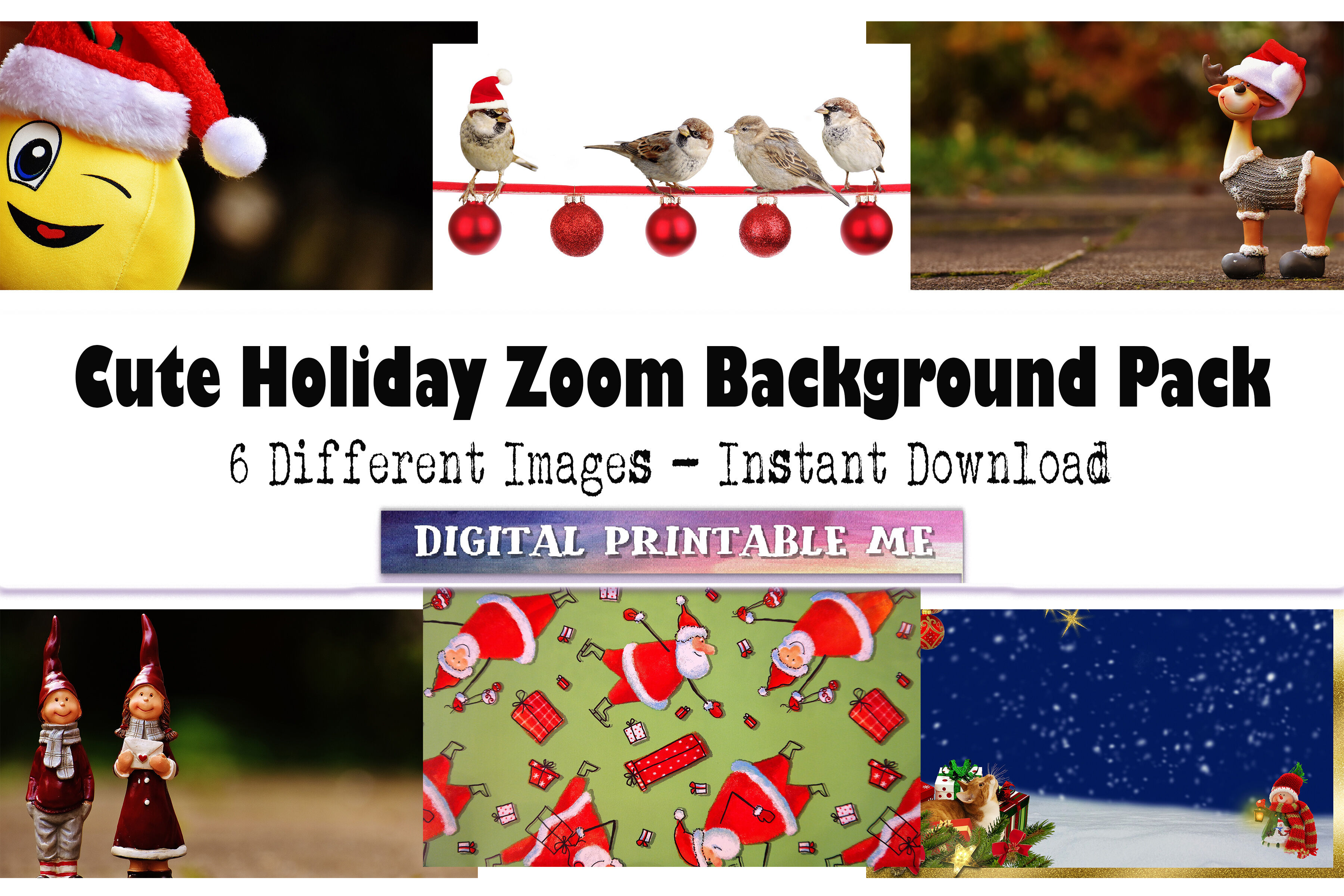 Christmas Zoom Background, Cute Xmas, funny holiday bird, gnome, smile By  DigitalPrintableMe | TheHungryJPEG
