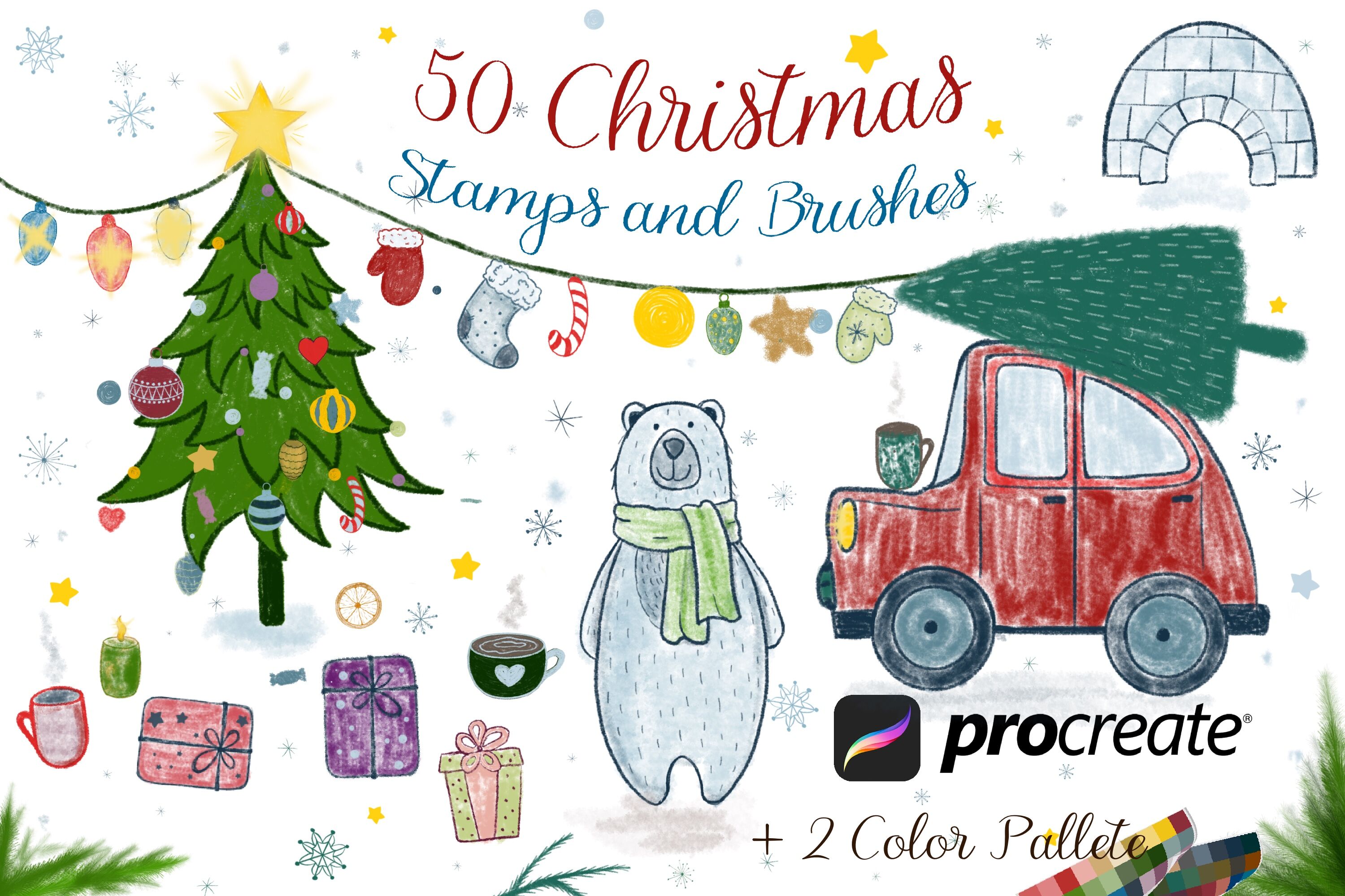 Download Mini Christmas Bundle Brushes for Procreate 4 in 1 By ...