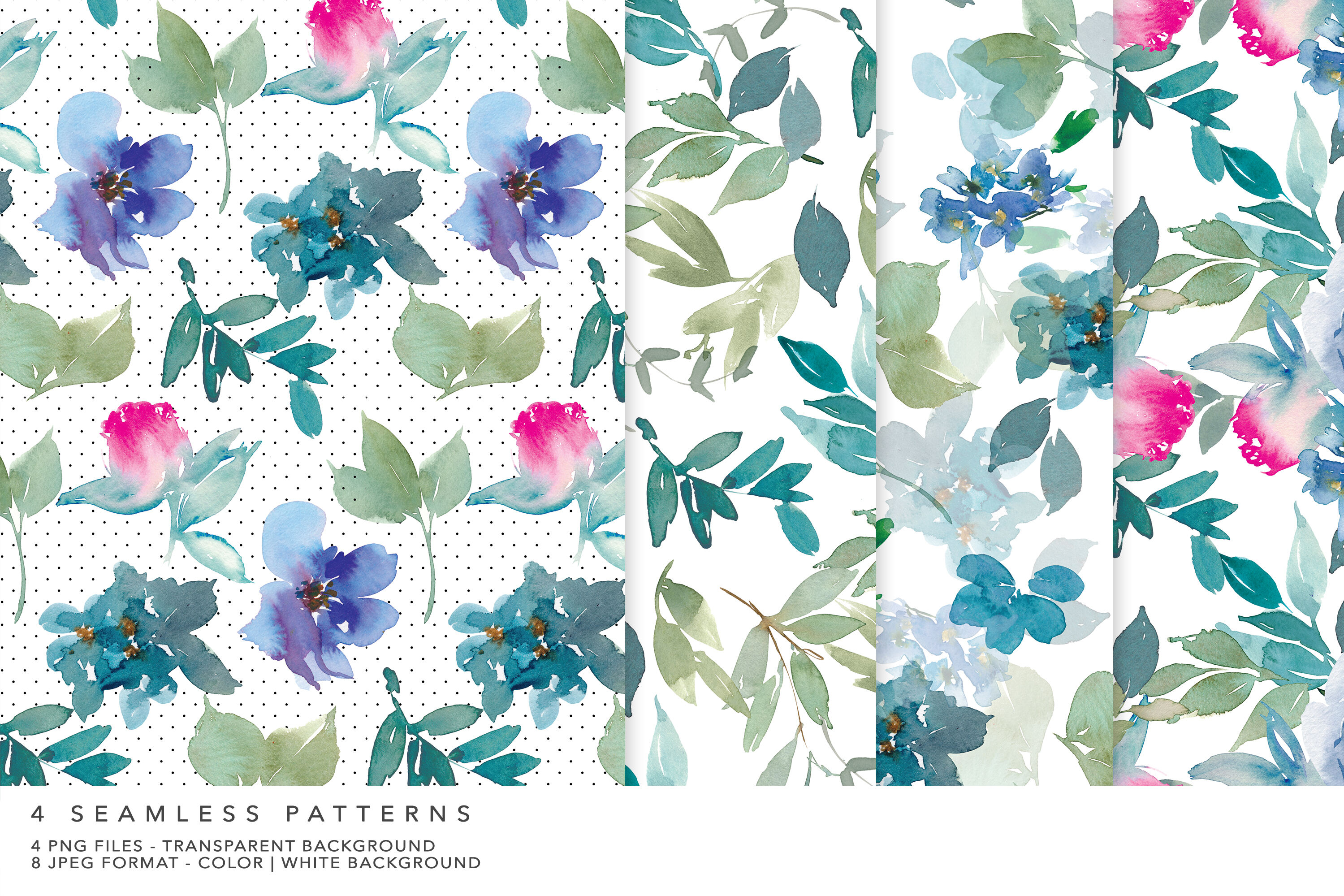 Watercolor Floral Digital Paper Scrapbook Papers Seamless Patterns By  Patishop Art