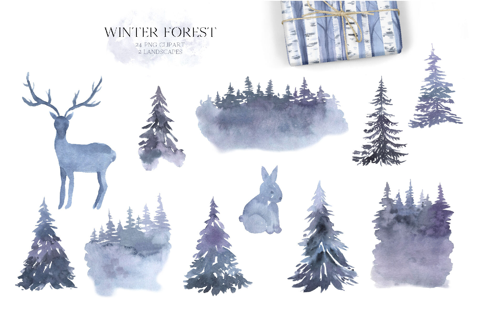 Watercolor Winter Forest Clipart Set By Larysa Zabrotskaya Thehungryjpeg Com