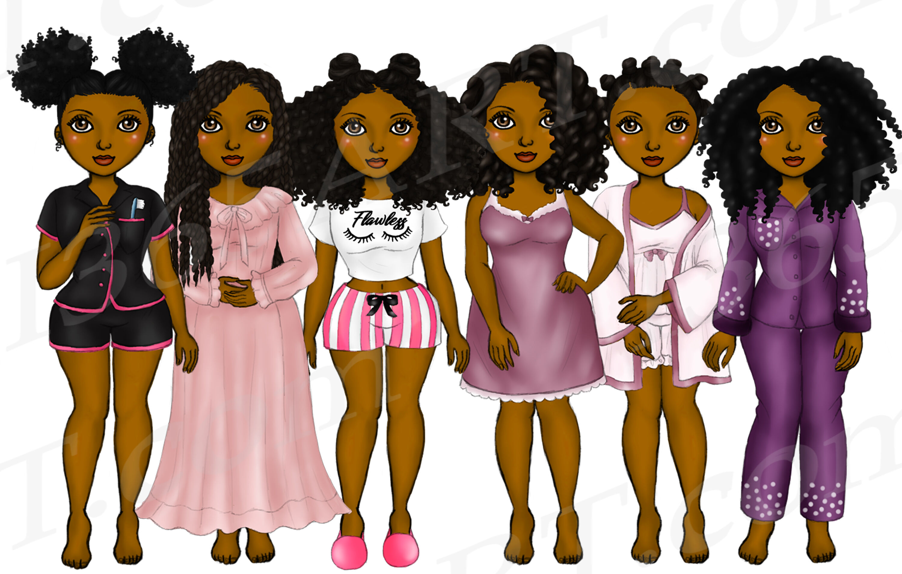 Black Woman Clipart Natural Hair Pajama Girls PNG By I 365 Art