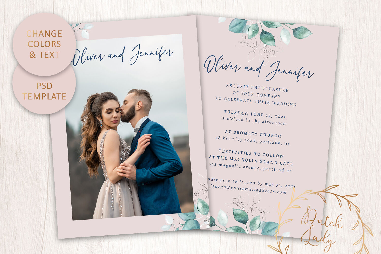 psd wedding invitation template #1 by the dutch lady designs | thehungryjpeg