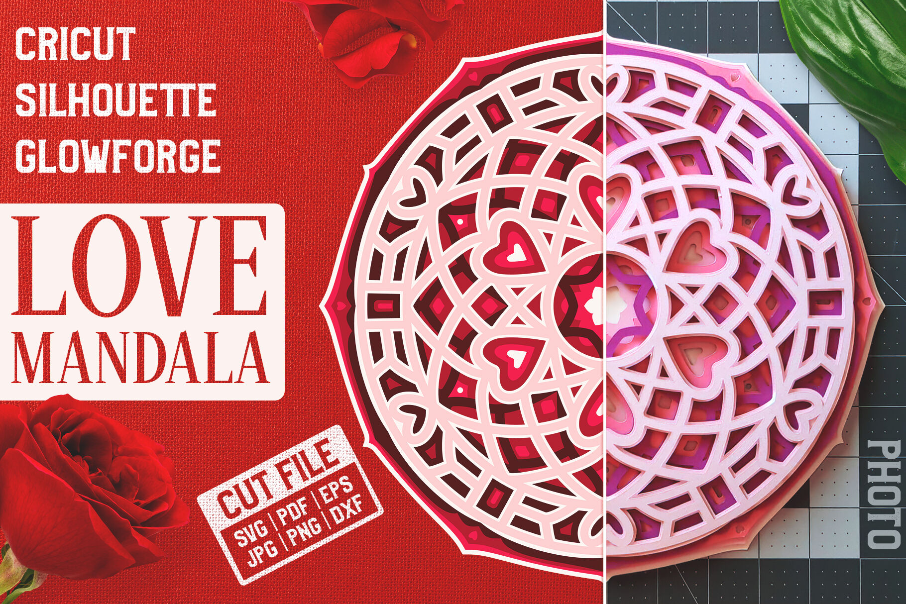Layered 3D Love Mandala SVG Cut File By Pixaroma ...