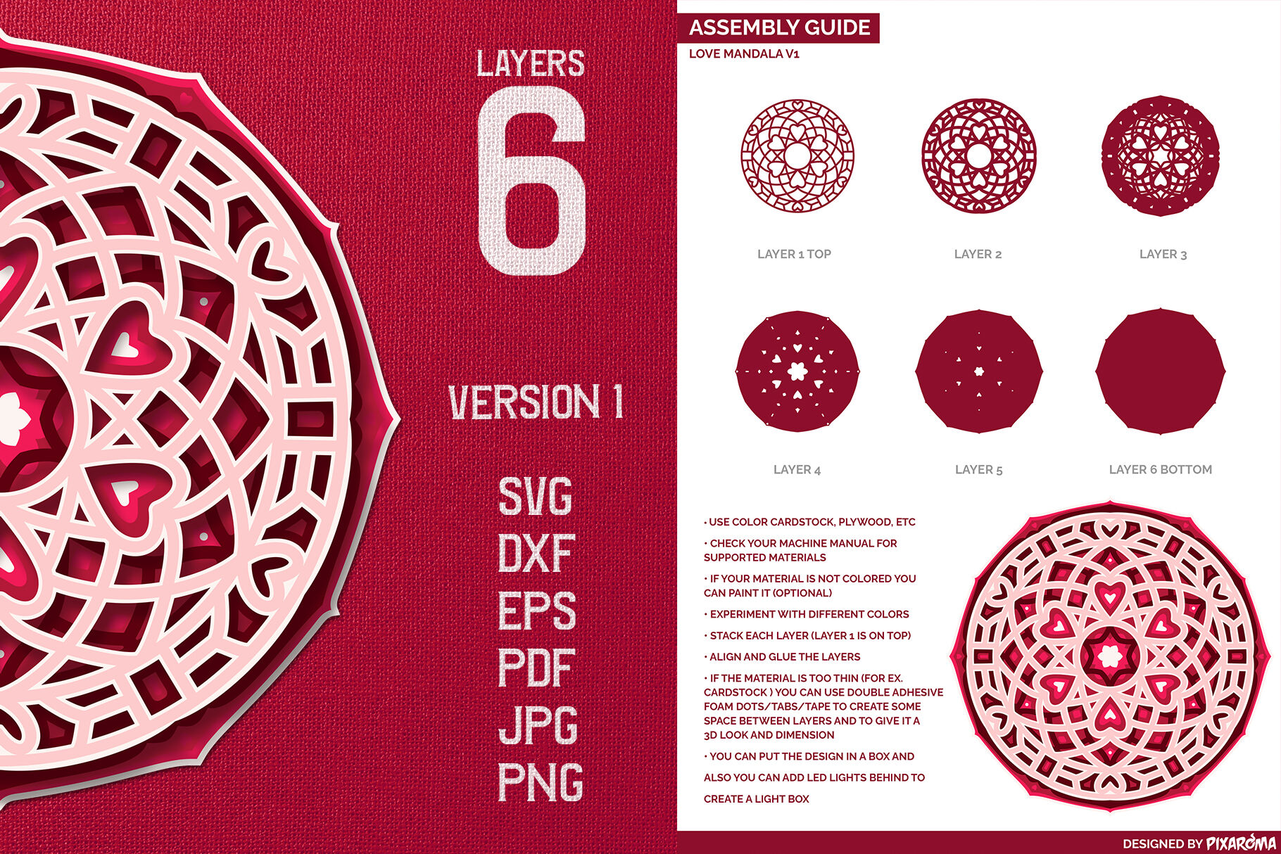 Download Layered 3D Love Mandala SVG Cut File By Pixaroma | TheHungryJPEG.com