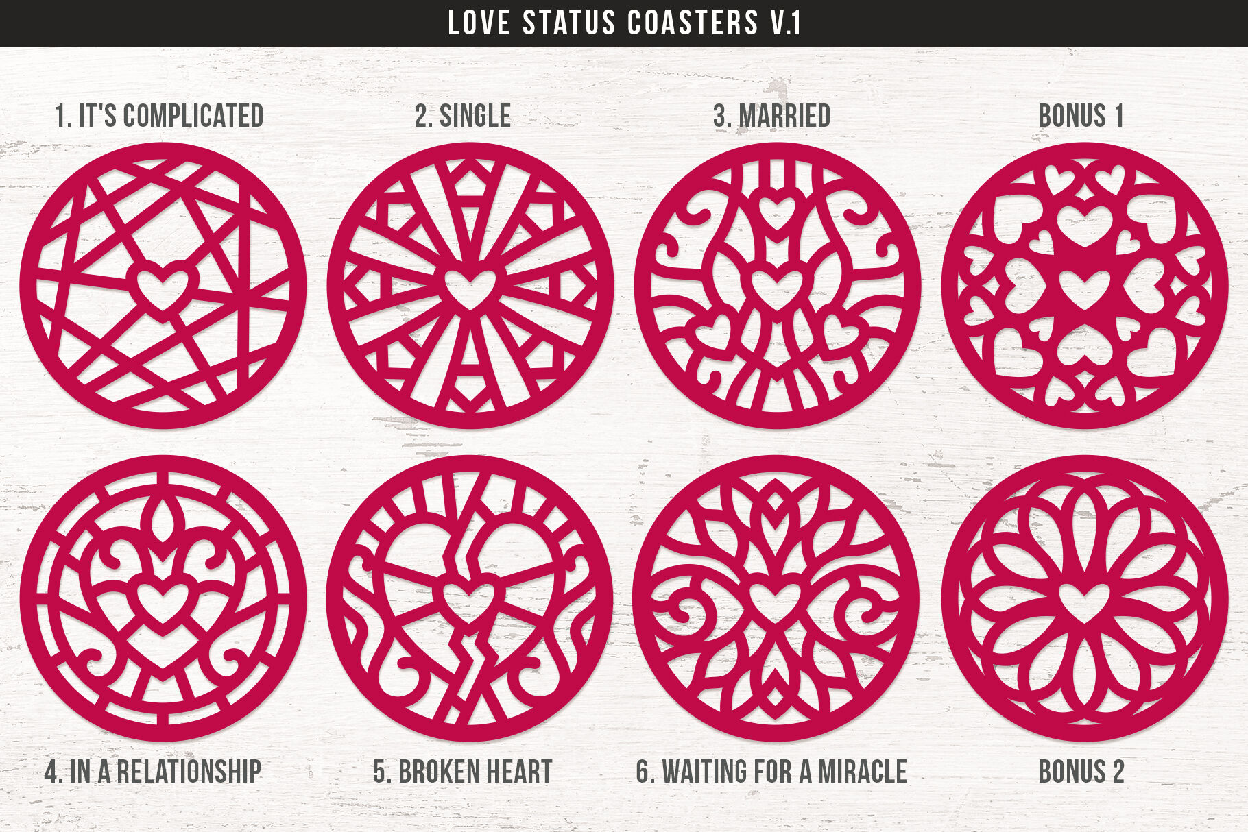 Love Status Coasters Svg Cut Files By Pixaroma Thehungryjpeg Com