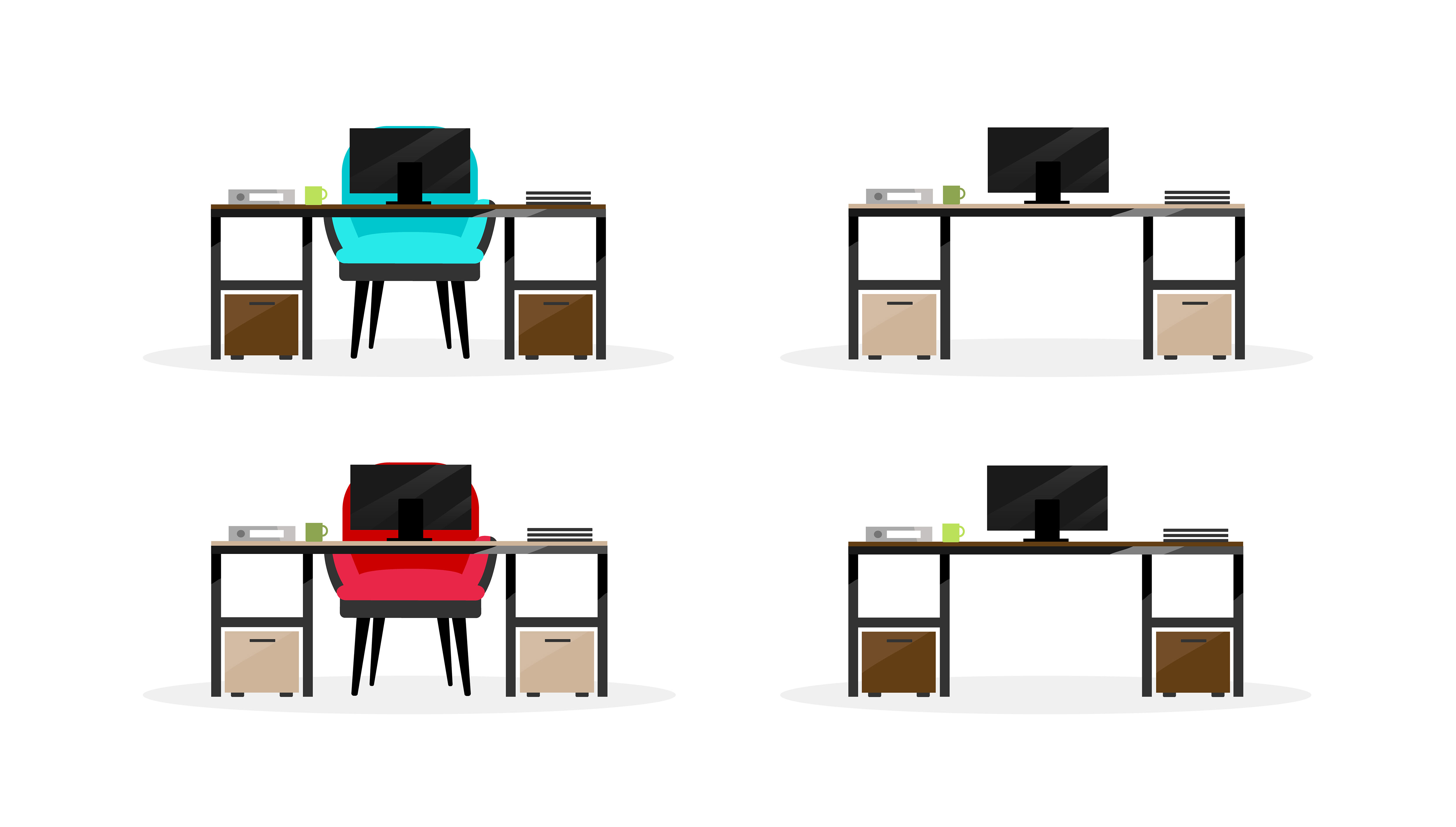 Computer table flat color vector objects set By ntl-studio | TheHungryJPEG