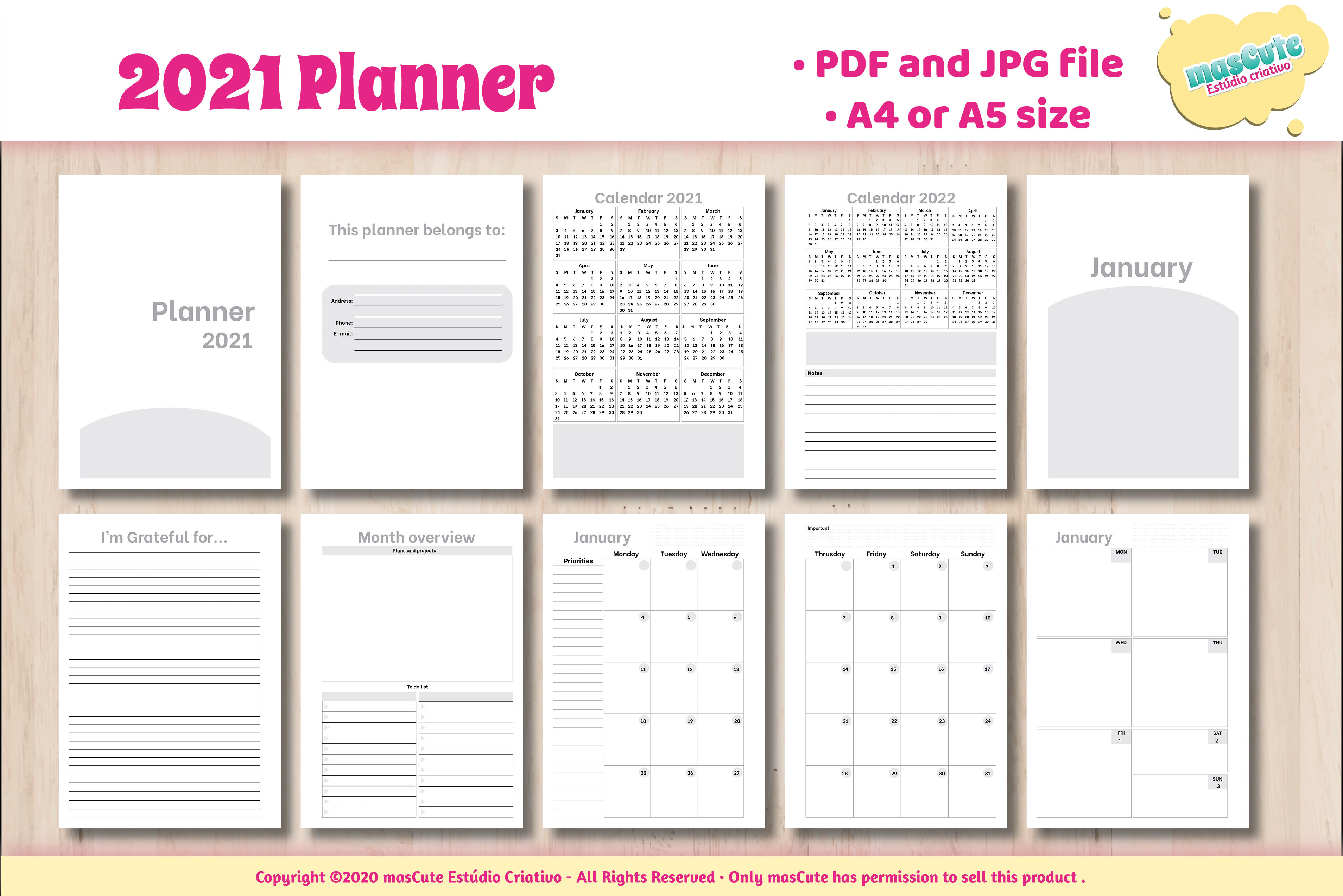 2021 Monthly Planner ,2021 planner, Printable By mascuteestudio ...