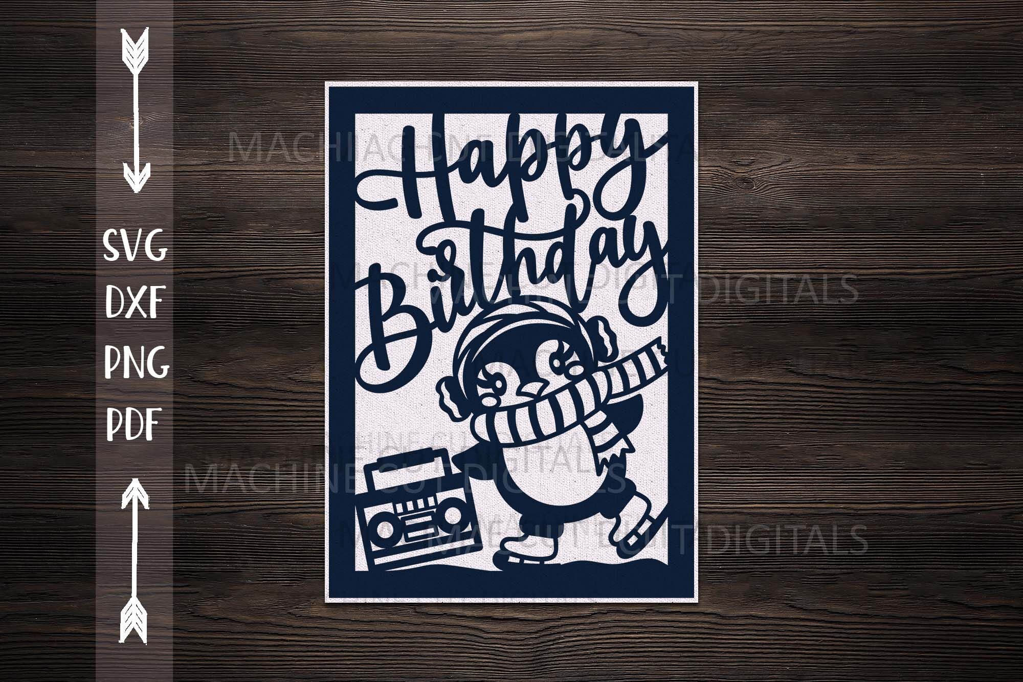 Download Funny penguin birthday card svg dxf cut out template By kArtCreation | TheHungryJPEG.com
